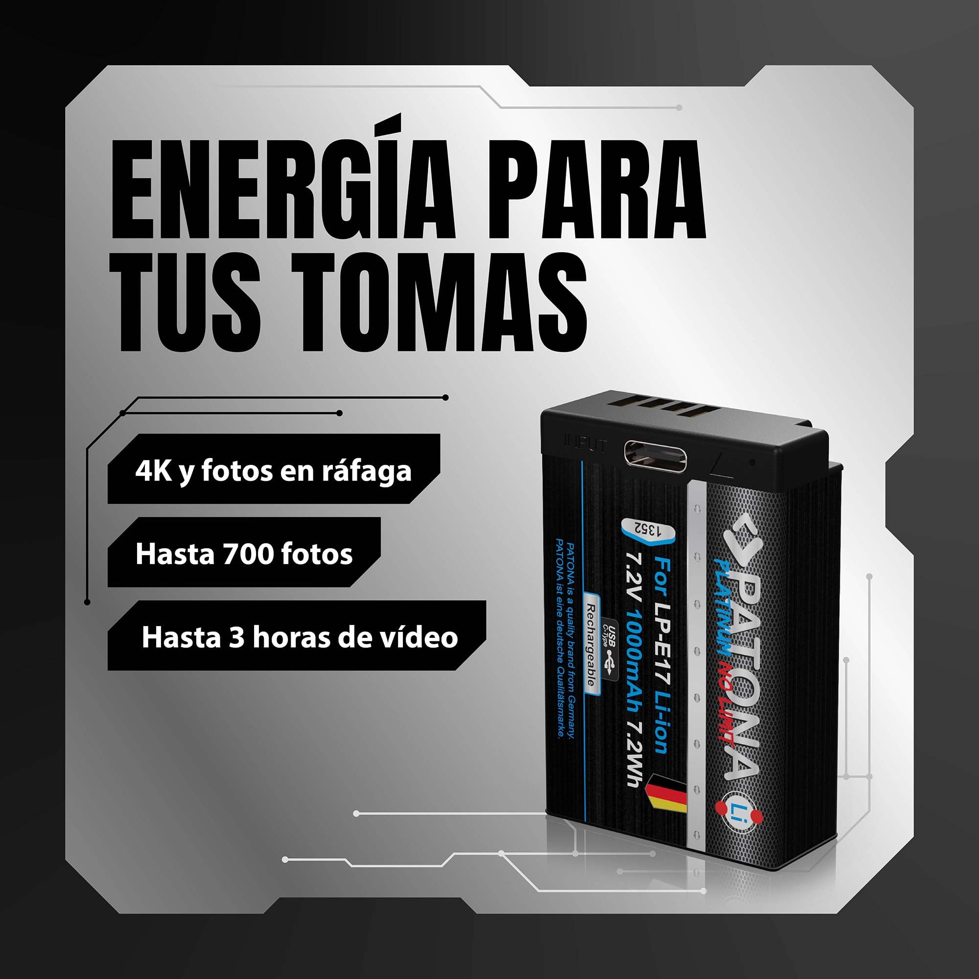 PATONA 2X Platinum Batería para Canon LP-E17 LPE17 con USB-C, 1000mAh