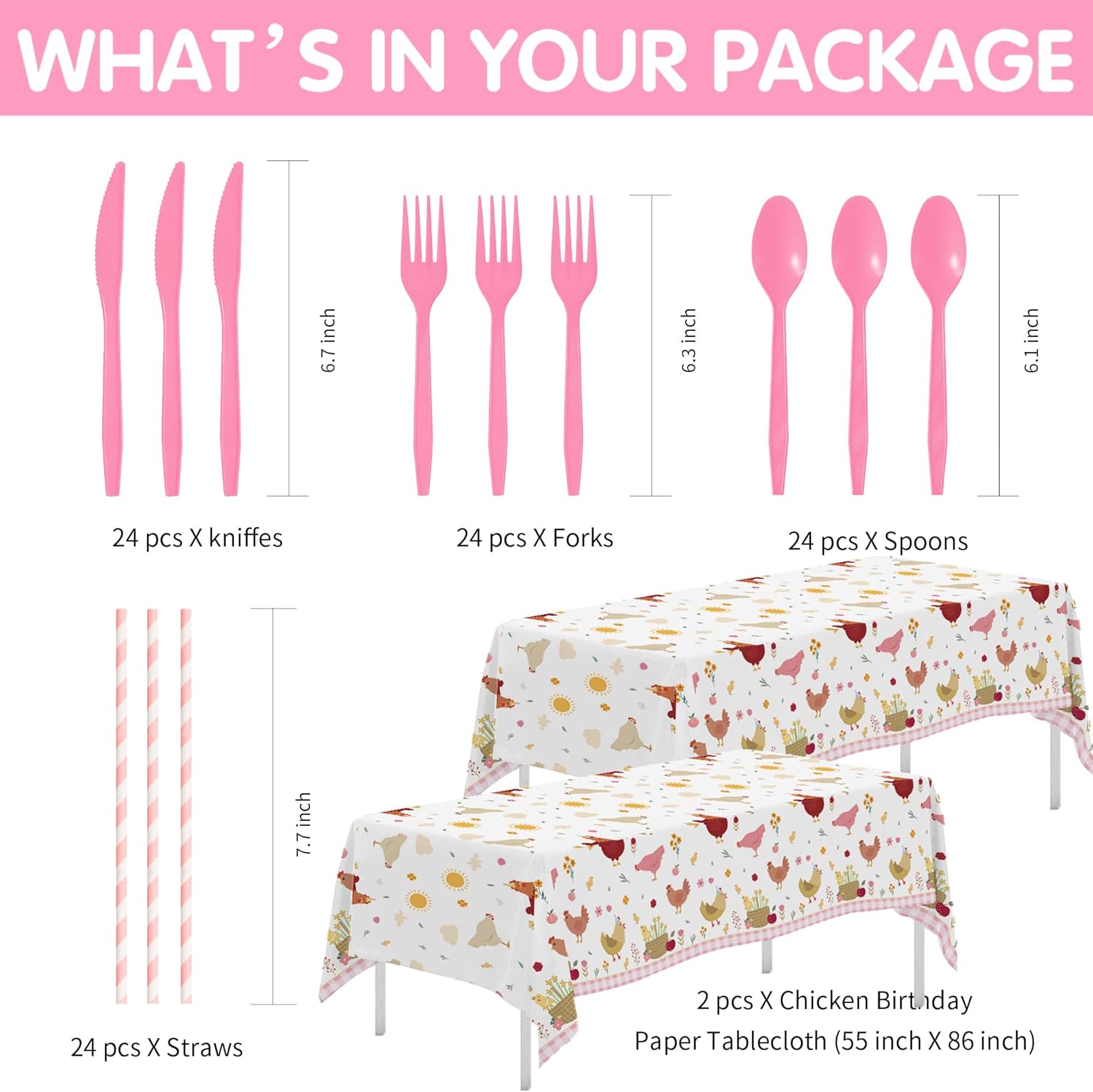 Chicken Party Decorations Tableware for Birthday Baby Shower, Farm Animal Barnyard Little Chick Birthday Party Supplies, Plate, Cup, Napkin, Straws, Disposable Cutlery, Tablecloth, 24 Guests image 3 of 7 B0F487KX7D