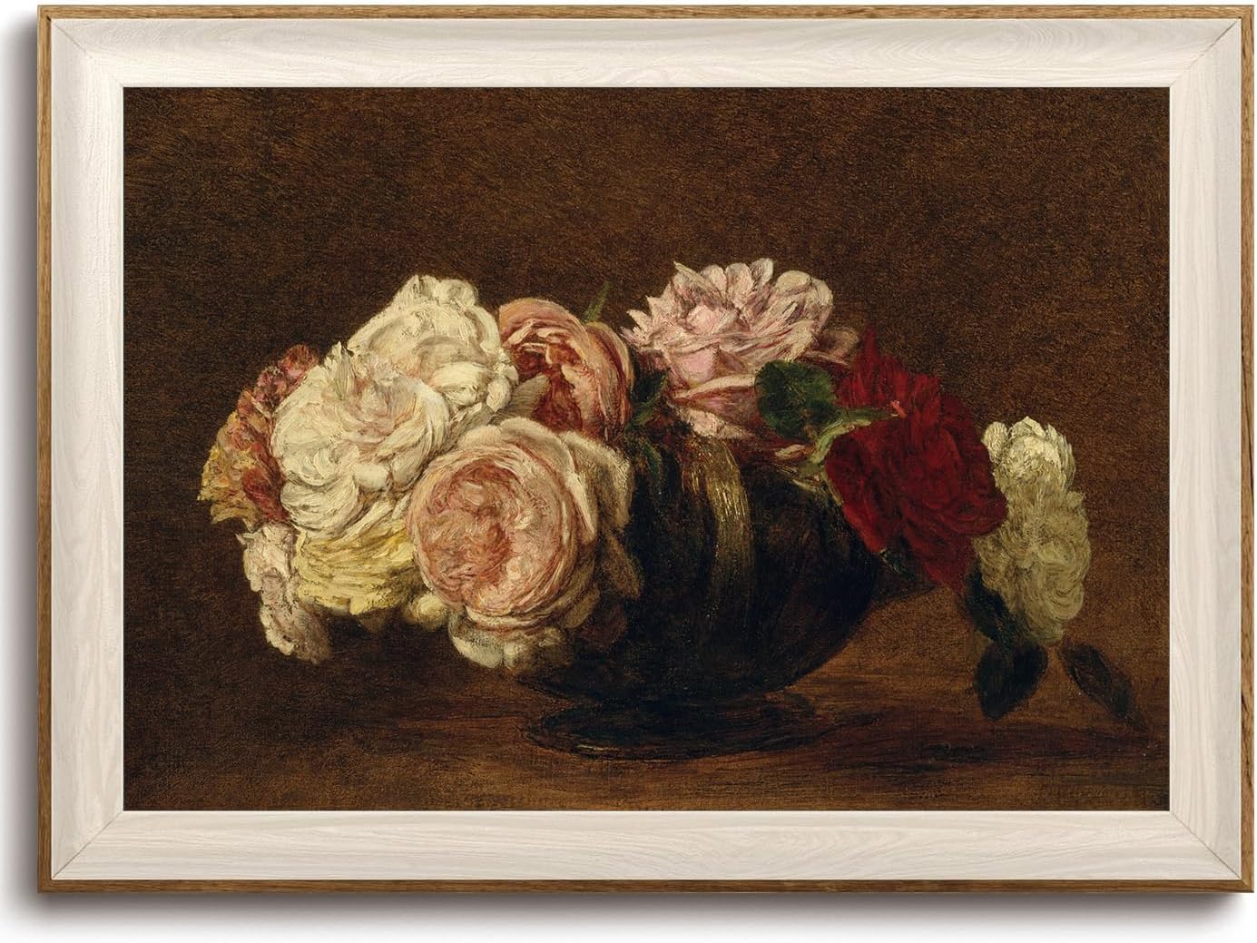 KISSFOX Framed Wall Art Vintage Wall Decor Rose Canvas Art Flowers Pictures Dark Paintings Moody Artwork Antique Prints For Living Room Bedroom