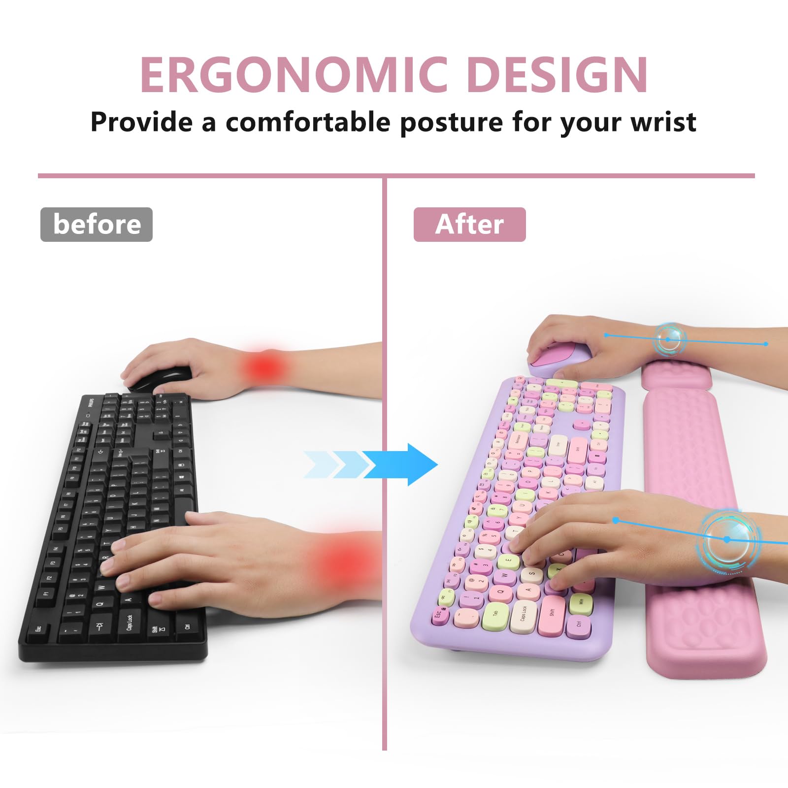 Ergonomische Handgelenkauflage für Tastatur und Maus, Computertastatur-Handgelenkauflage – weiches Memory-Schaum-Tastatur-Handgelenkauflage-Set, Schmerzlinderung für Laptop, Arbeiten, Tippen, Gaming,