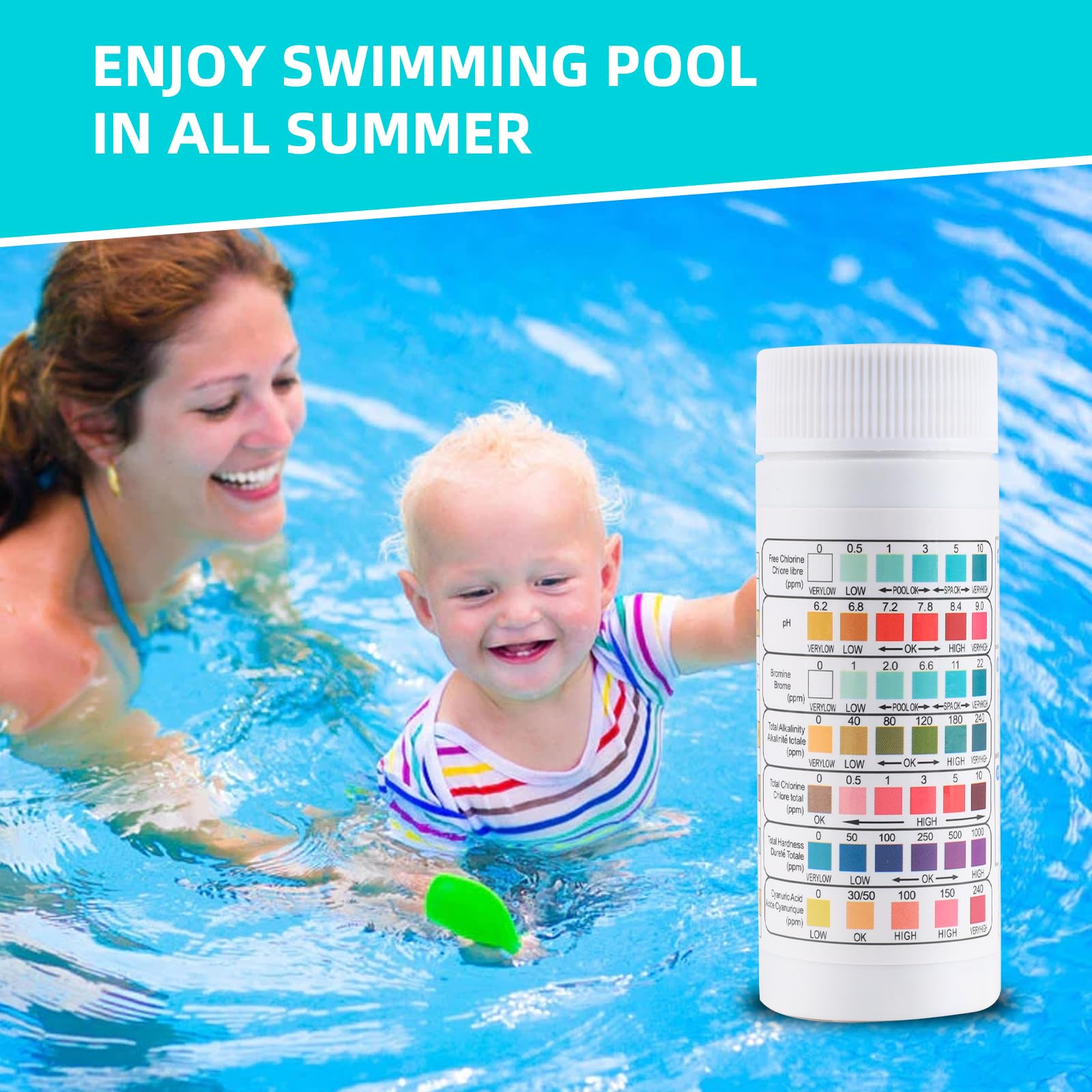 Bandelettes Analyse Piscine 5 En 1 Blue Check - Test Qualité Eau Avec Appli