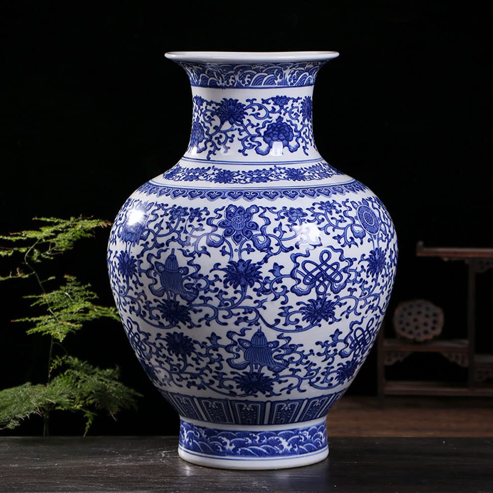 asdchZen Jingdezhen Blue And White Porcelain Vase,Handmade Ceramic Vase Home Decor,Decorative Vase For Home, Living Room, Bookshelf, Table Centerpieces
