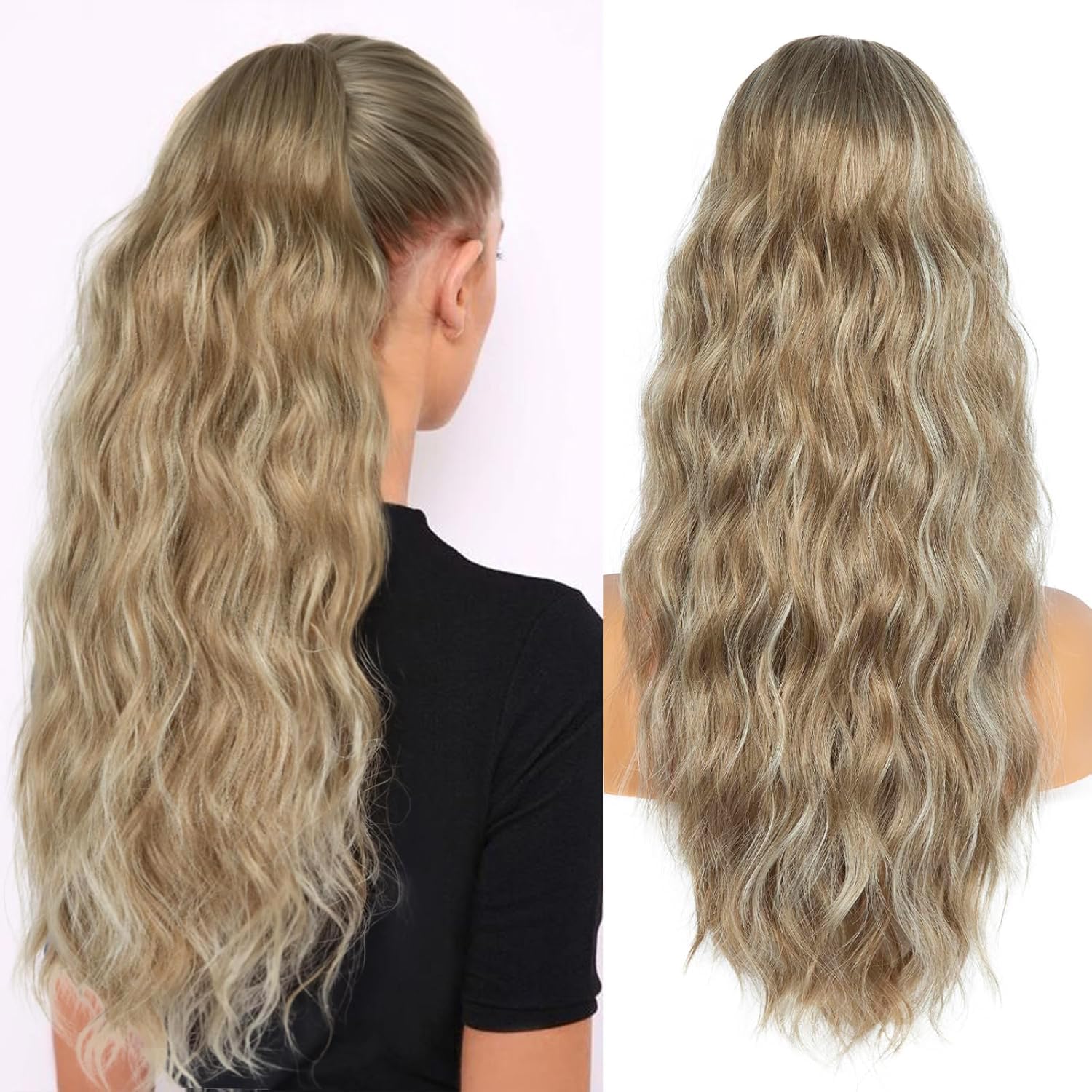 Ponytail Extension for Women, 26 inch Drawstring Ponytail Extension, Wavy Pony Tails Hair Extensions, Synthetic Hair Extensions Ponytail for Daily Use