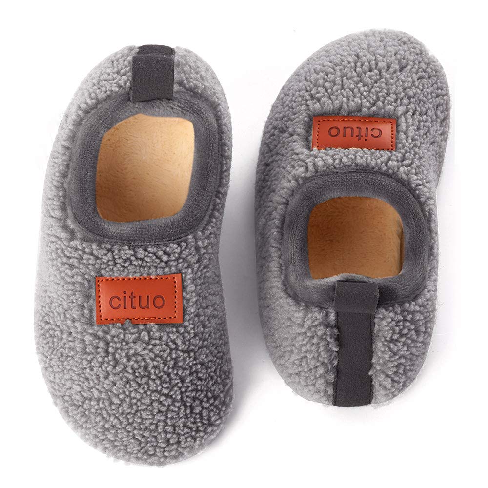 Kids Sherpa Fleece Slippers with Anti-Slip Sole for Boys Girls