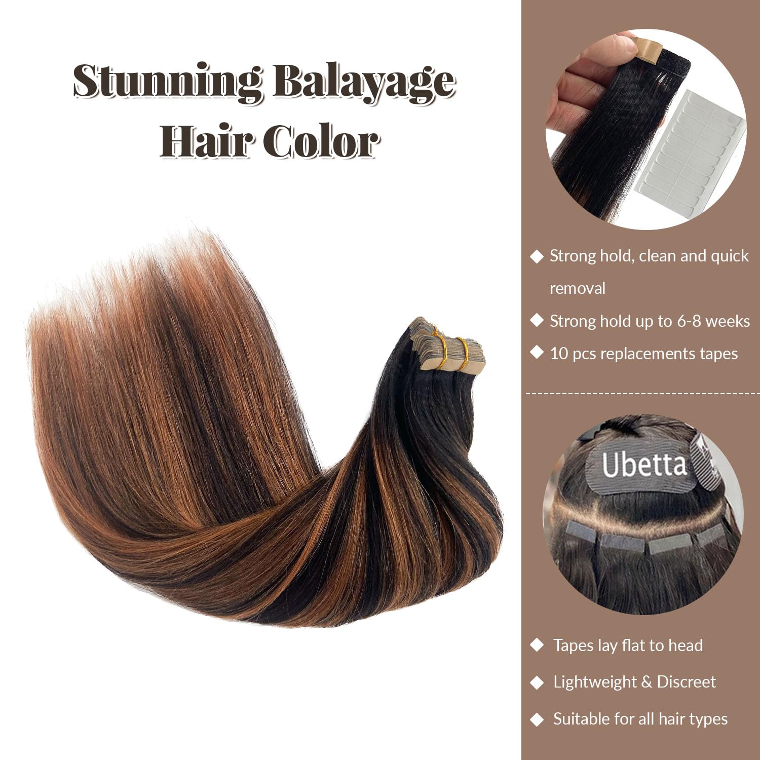 Black Auburn Gold Ombre Human Hair Clip or Tape Extensions Amazon.com : Human Hair Tape in Extensions Balayage Medium  main image 4