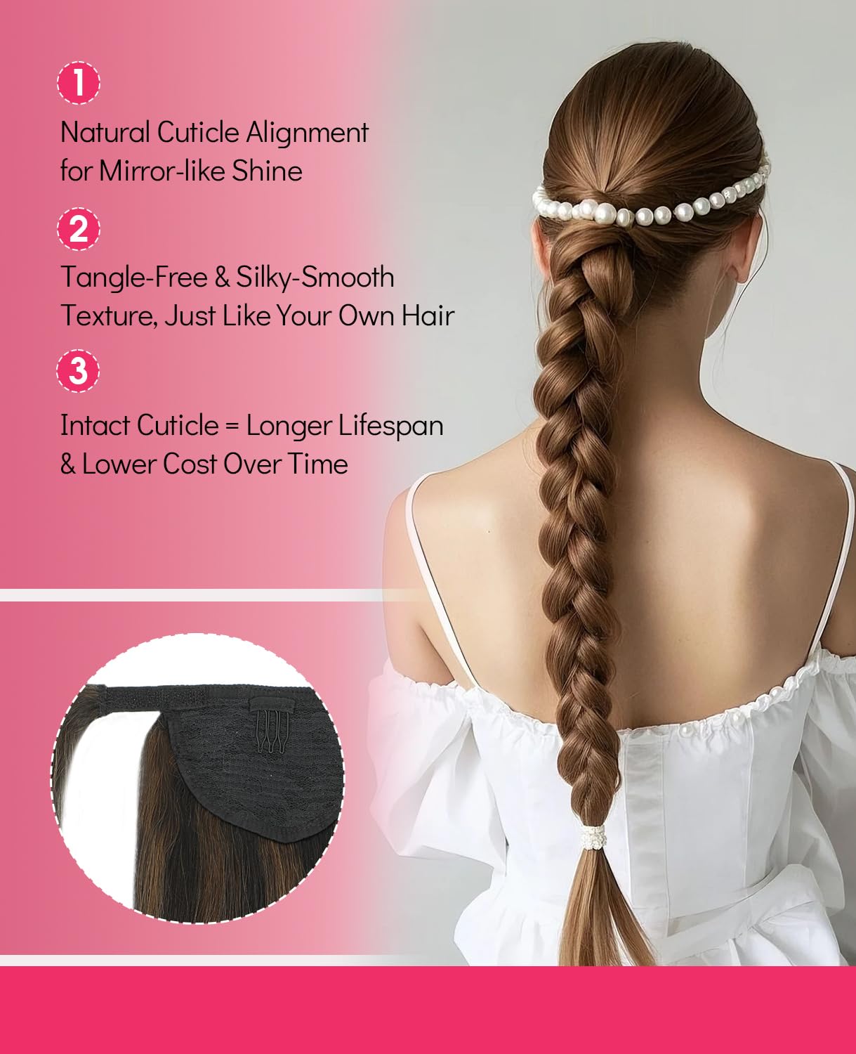 Youngsmile Ponytail Extensions Human Hair 14 Inch 65g Wrap Around Ponytail Remy Hair Extensions Clip in with Magic Paste Color 1B Natural Black mixed 4 Medium Brown (PT#1BP4-14Inch)