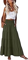 ANRABESS Women's Boho Maxi Skirt - Summer Flowy Tiered A-Line Long Skirt Elastic High Waist with Pockets