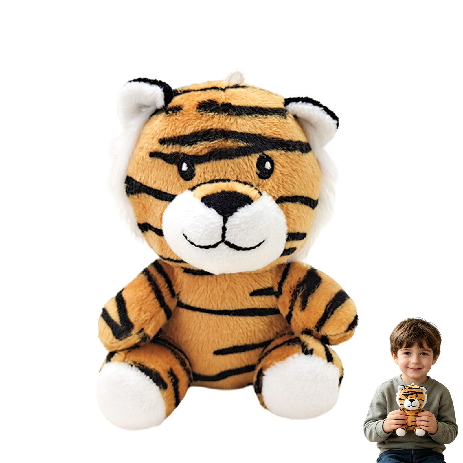 ZBELLO Cute Sitting Tiger Plush Toy, Soft Fluffy Wild Animal Stuffed Cuddly Toy, Kawaii Cartoon Tiger Plushie Gift for Kids Nursery Home Decor