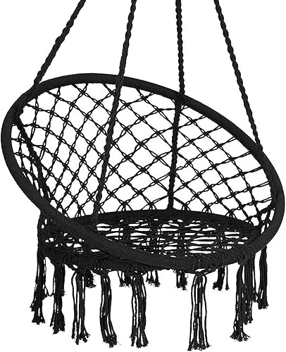 Miniatura 8 de Giantex - Hamaca de cuerda de algodón, silla para colgar de macramé hamaca con 330 libras de resistencia hamaca con borlas de macramé para sala de