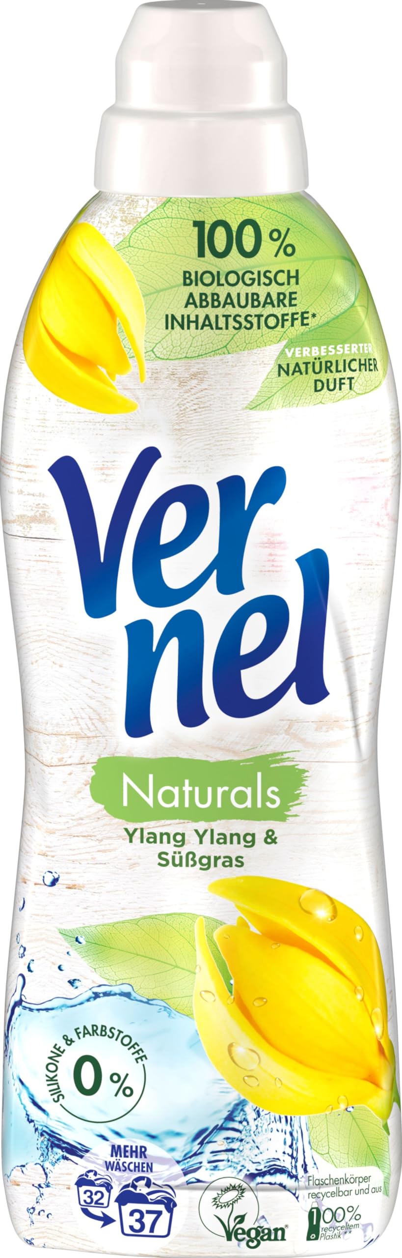 Vernel Naturals Weichspüler, Ylang Ylang & Süßgras, 192 (6 x 32) Waschladungen, 100% vegan, 99% naturbasierte Inhaltsstoffe, ohne Silikone und Farbstoffe