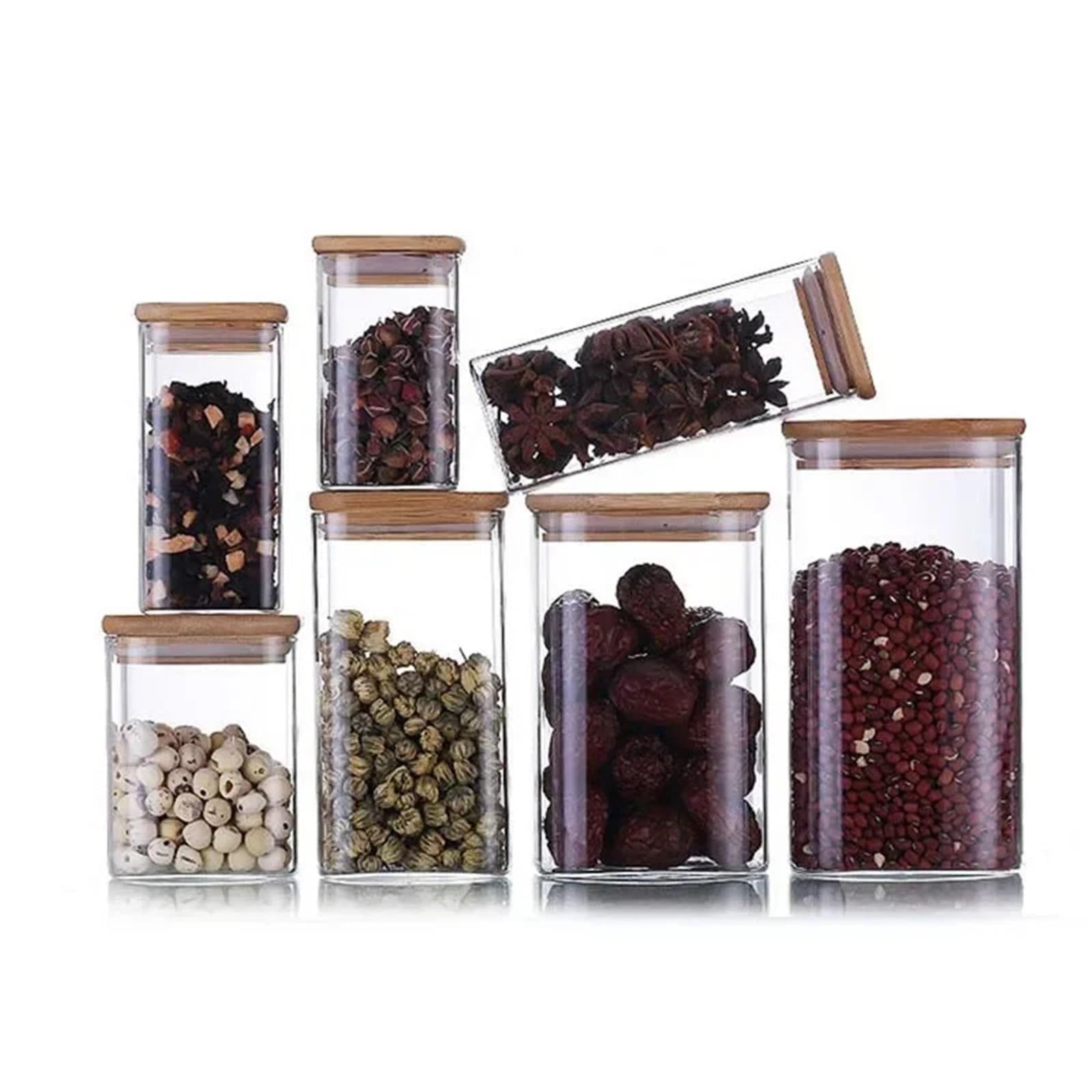 Barattolo for alimenti in vetro trasparente quadrato da 4 pezzi con coperchio, contenitore for tè e caffè, for snack, noci, scatola sigillata, organizzatore cucina Per Biscotti(10x10cm)