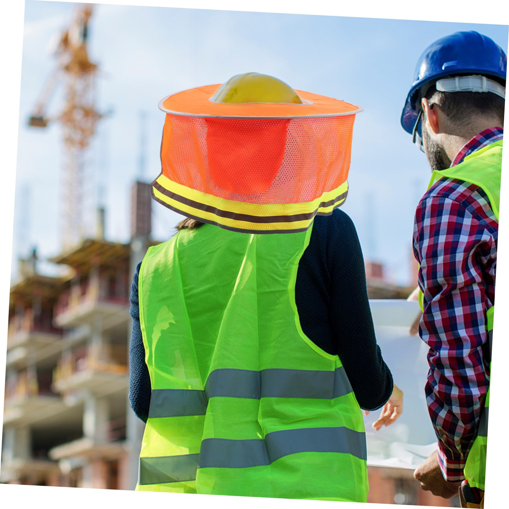 iplusmile 5 Pièces Protection Solaire Réfléchissante pour Casque de Sécurité Orange Pare Soleil Respirant pour Chantier avec Visière et Protection Nuque Solaire Construction pour Travail