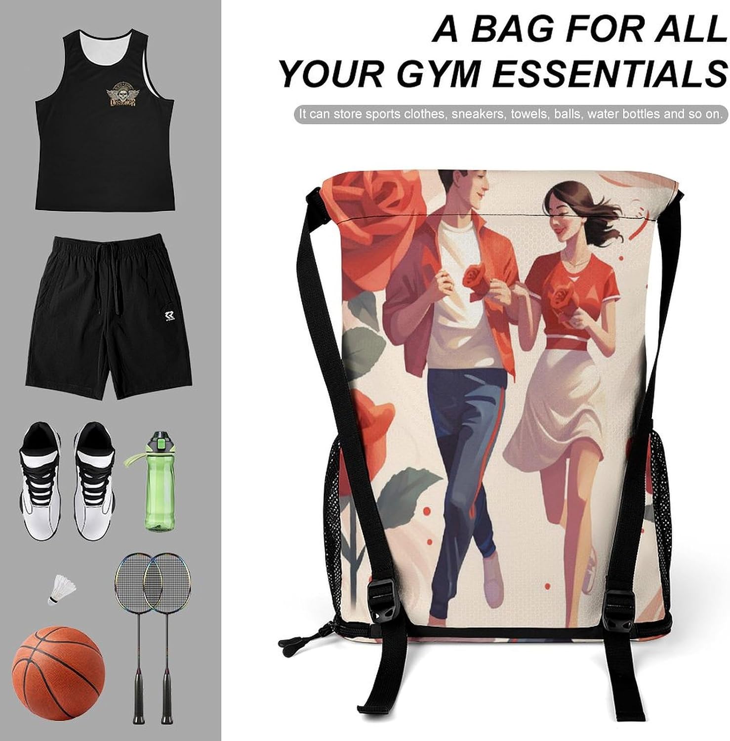 Drawstring Backpack for Valentine's Day Stroll Gym Sports Drawstring Bag Swim String Bag with Side Pocket
