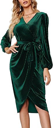 BerryGo Womens Velvet Sparkly One Shoulder Semi Formal Dress Bodycon Cocktail Pencil Midi Slit Dress with Tie Waist