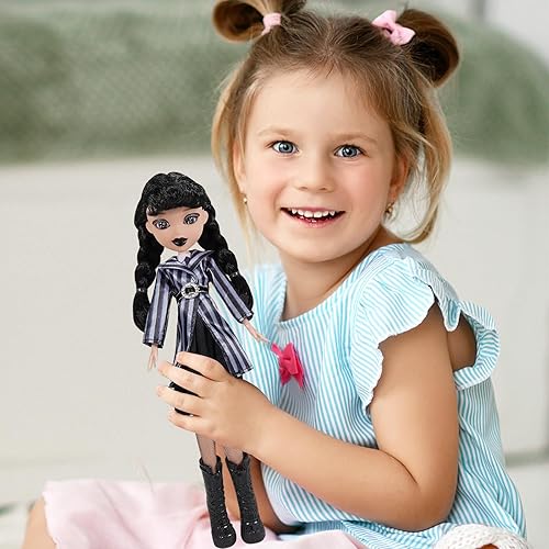 Miniatura 6 de TTSUIMILESS Muñecas Adms de 11.5 pulgadas con caja de regalo, muñeca negra, vestido negro, tacones altos negros, cabello negro, regalo para niñas y