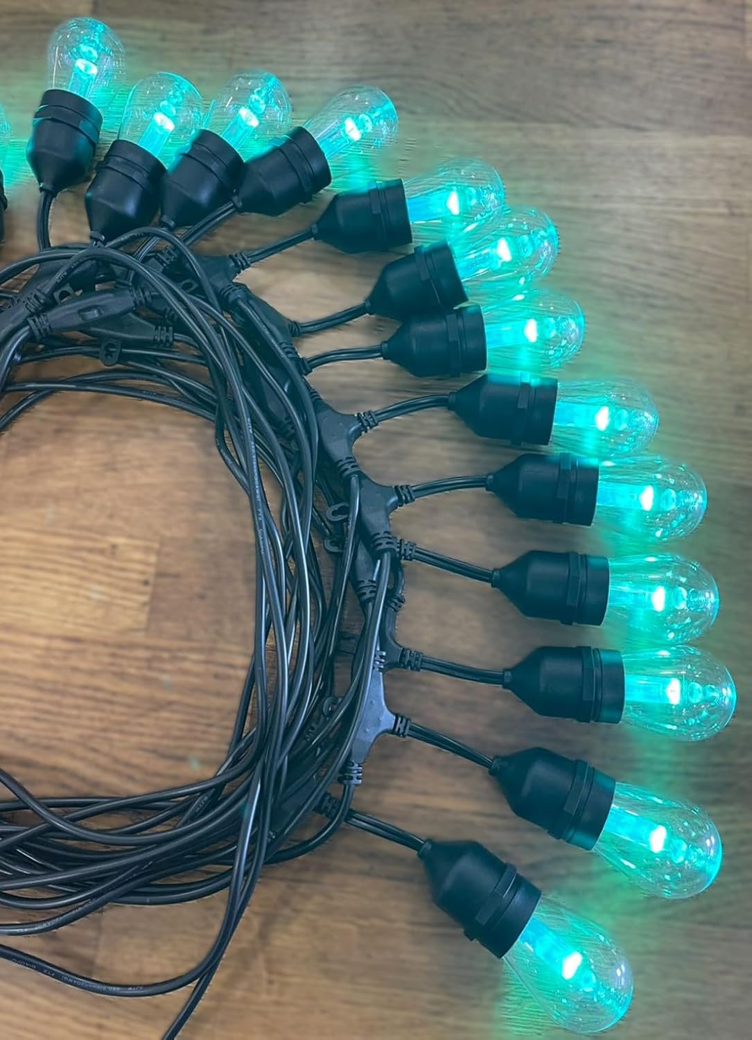 Warm White & RGB Remote Control Color Changing Outdoor String Lights with S14 LED Bulbs, Waterproof Commercial Grade, Black Cord, Multi-Color, Energy Efficient