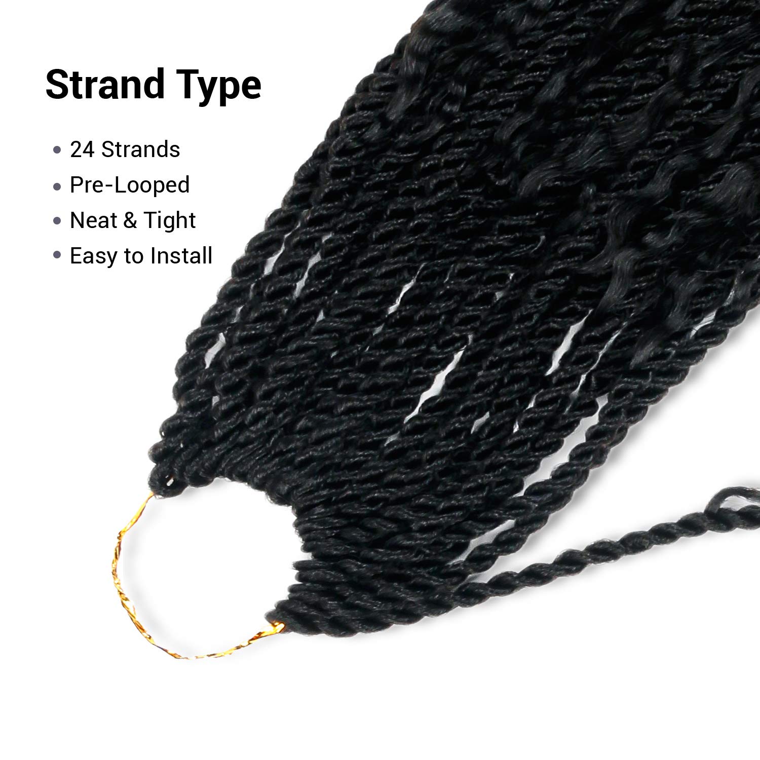 24 Inch AU-THEN-TIC Boho Goddess Senegalese Twist Crochet Hair Senegalese Crochet Braids Hair Curly Wavy Pre Looped Hair Extension (24Inch (Pack of 3), 1-Jet Black)