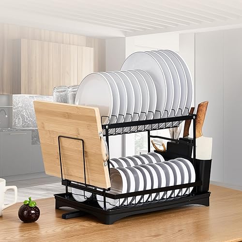 Escurridor de platos con juego de escurridor, escurridor plegable para el hogar con tabla de drenaje y soporte para cubiertos para encimera de