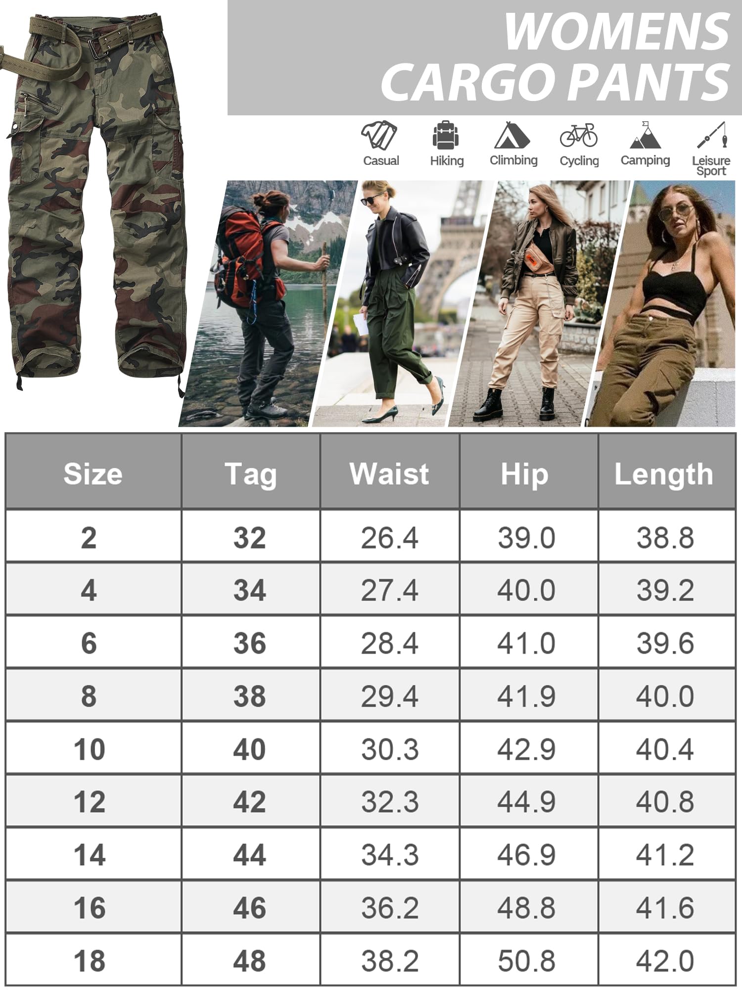 yeyity Pantaloni cargo da donna, multi tasche, pantaloni da trekking, pantaloni da lavoro, pantaloni da jogging, pantaloni da trekking, pantaloni militari, streetwear