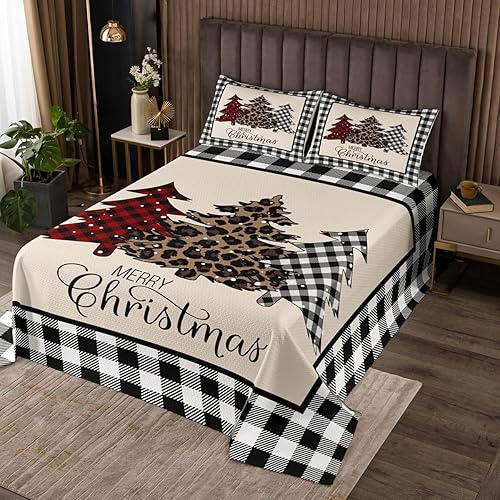 Juego de ropa de cama rústica para niños de Feliz Navidad, decoración de dormitorio de niñas y adultos, colcha acolchada de retazos, color blanco y