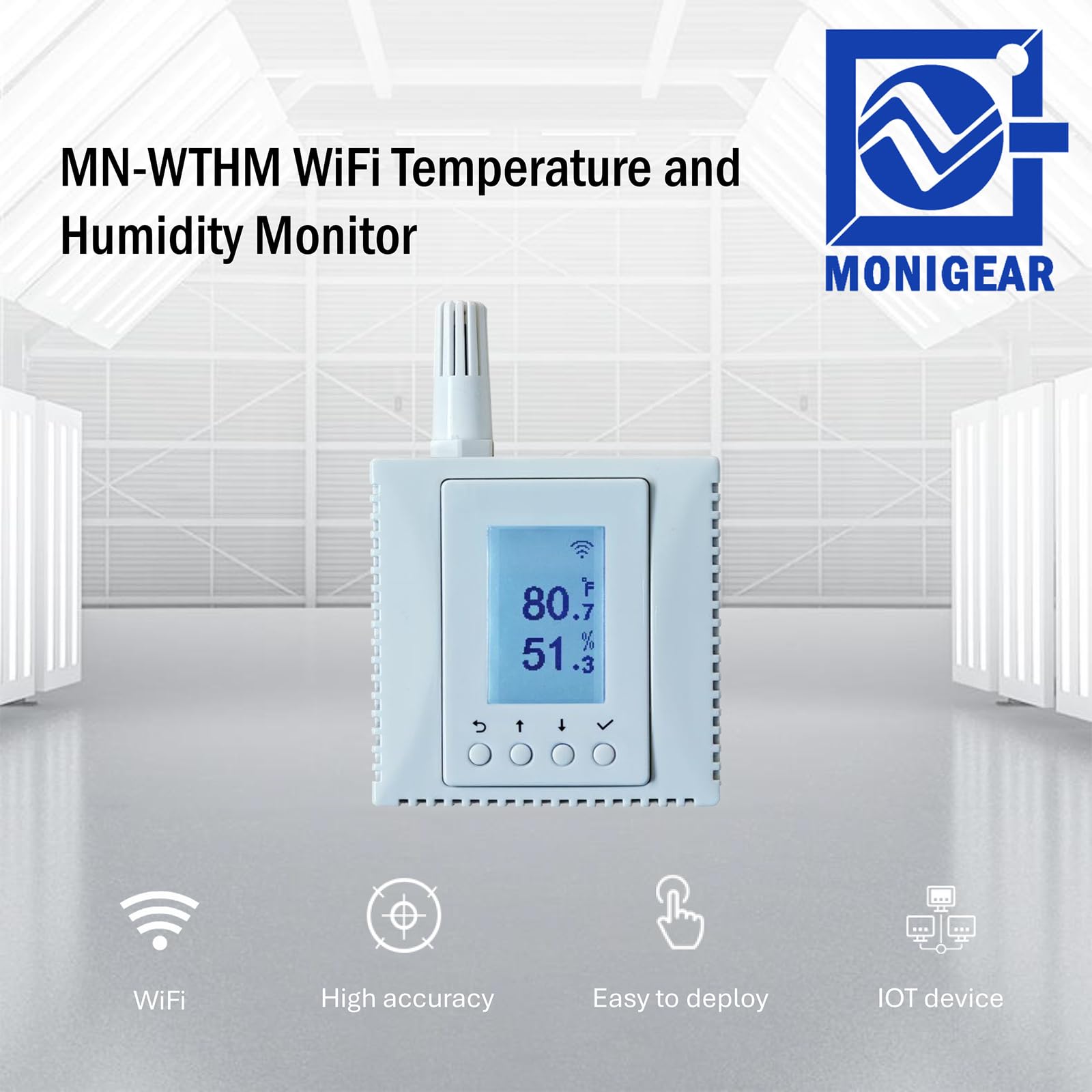 WiFi Temperatura Monitore Umidità, TERMOMETRO, Sensore Ambientale, Supporta MQTT, BACnet, SNMP, Modbus TCP, Home Assistant Ready, Email/IFTTT