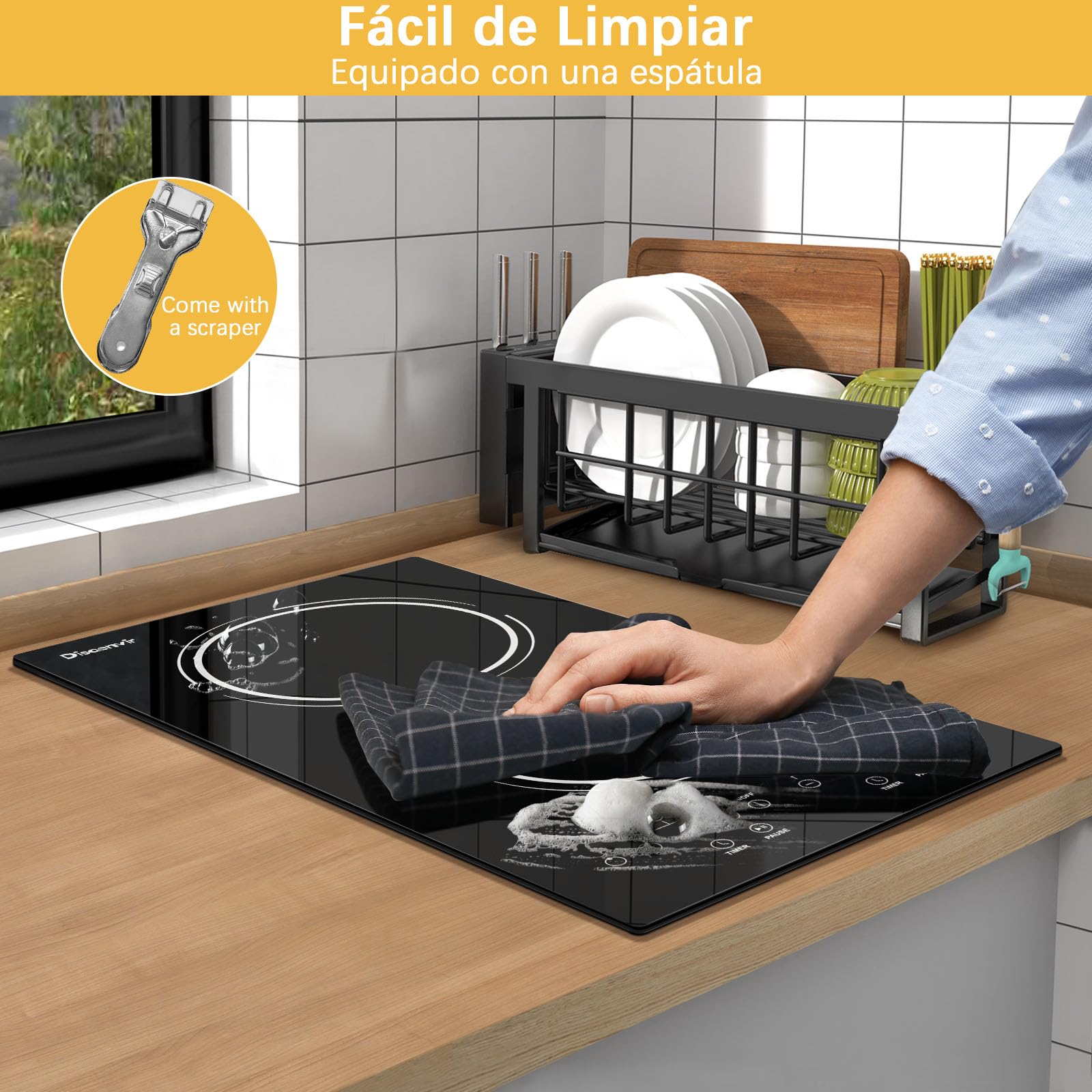 Placa Vitrocerámica 2 Fuegos 3000W, Vitroceramica Induccion Empotrable, Placa Electrica Cocina con Función de Pausa, Nivel de Potencia 9, Control de Tacto, Cronómetro | Función de pausa, temporizador, seguridad infantil, 9 niveles de potencia, 30 cm, 3000