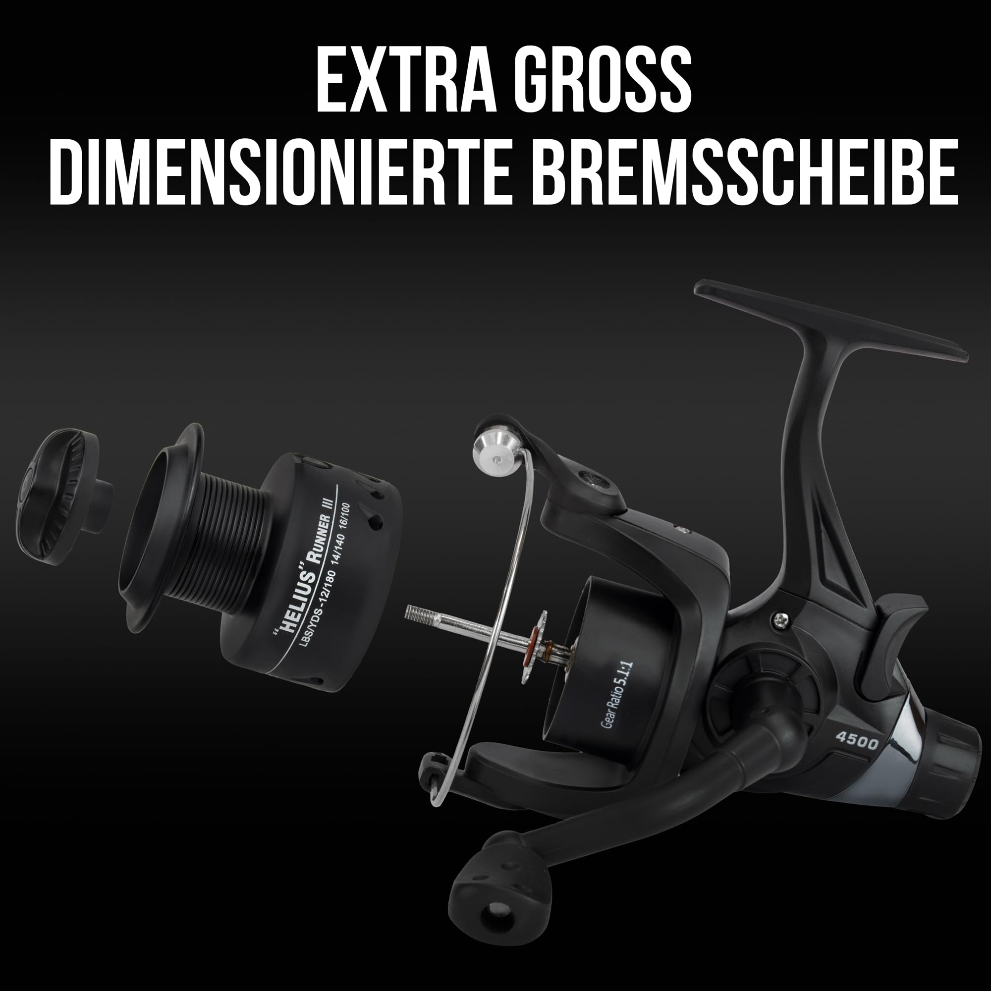 Karpfenangeln Einsteiger Set: Helius Runner III + Karpfenrute Black Phantom II - Karpfenset