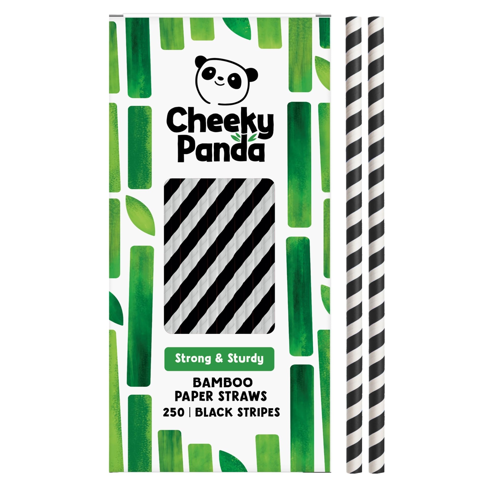 The Cheeky Panda Bamboo Paper Straws | 250 Coloured Drinking Straws with Black Stripes (Package may vary)