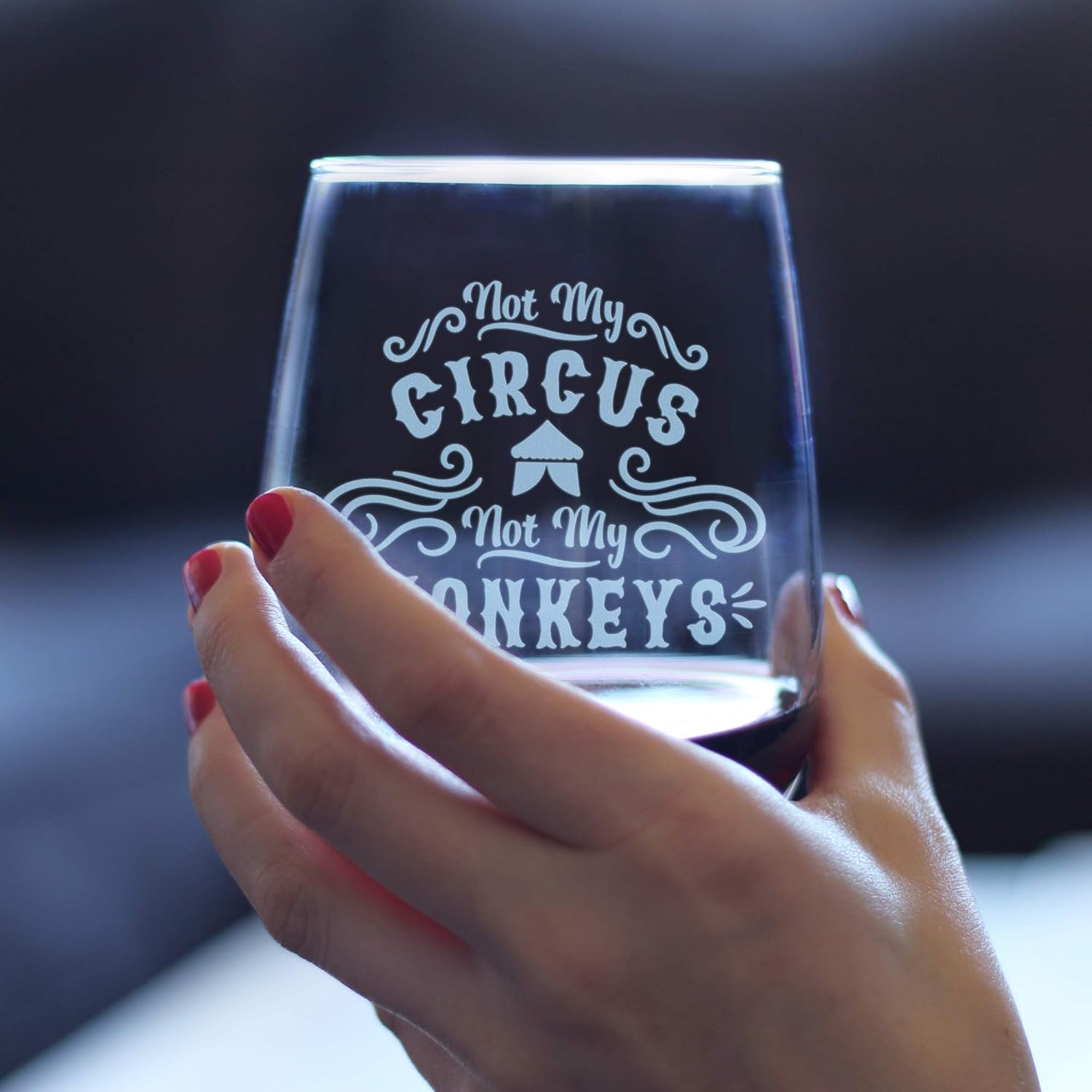 Bevvee Not My Circus Not My Monkeys - Stemless Wine Glass - Fun Retirement Gift For Coworkers - Large 17 Ounce - Image 4