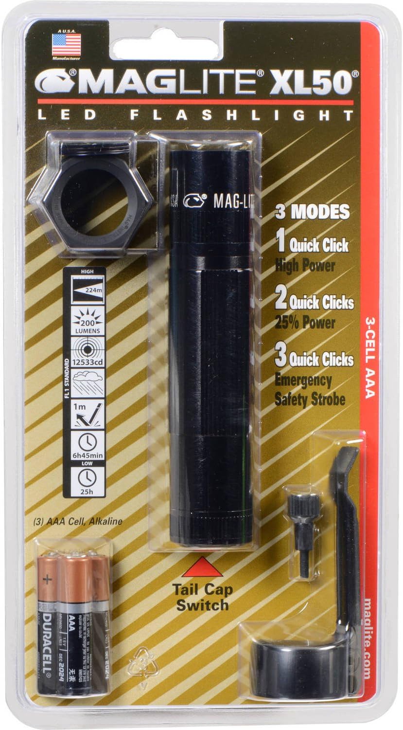 XL50 LED 3-Cell AAA Flashlight Tactical Pack, Black