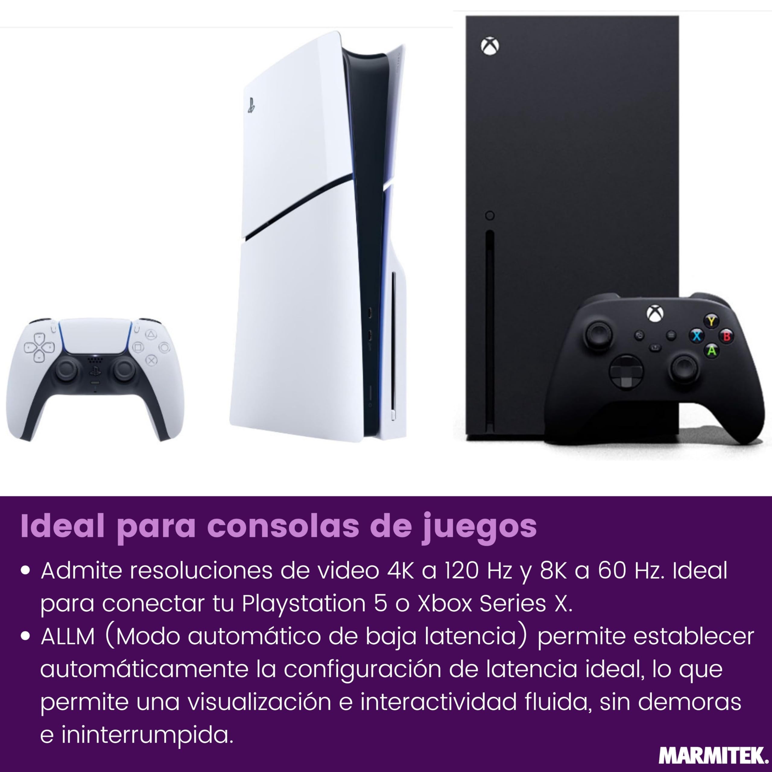 Marmitek Connect 740 - Switch HDMI 8K - 4K120 Gaming - 4 entradas 1 Salida | Conmutador HDMI 2.1, 4 entradas 1 salida para gaming 4K120, 48 Gbit/s, VRR, ALLM, QMS, QFT, cambio automático y mando