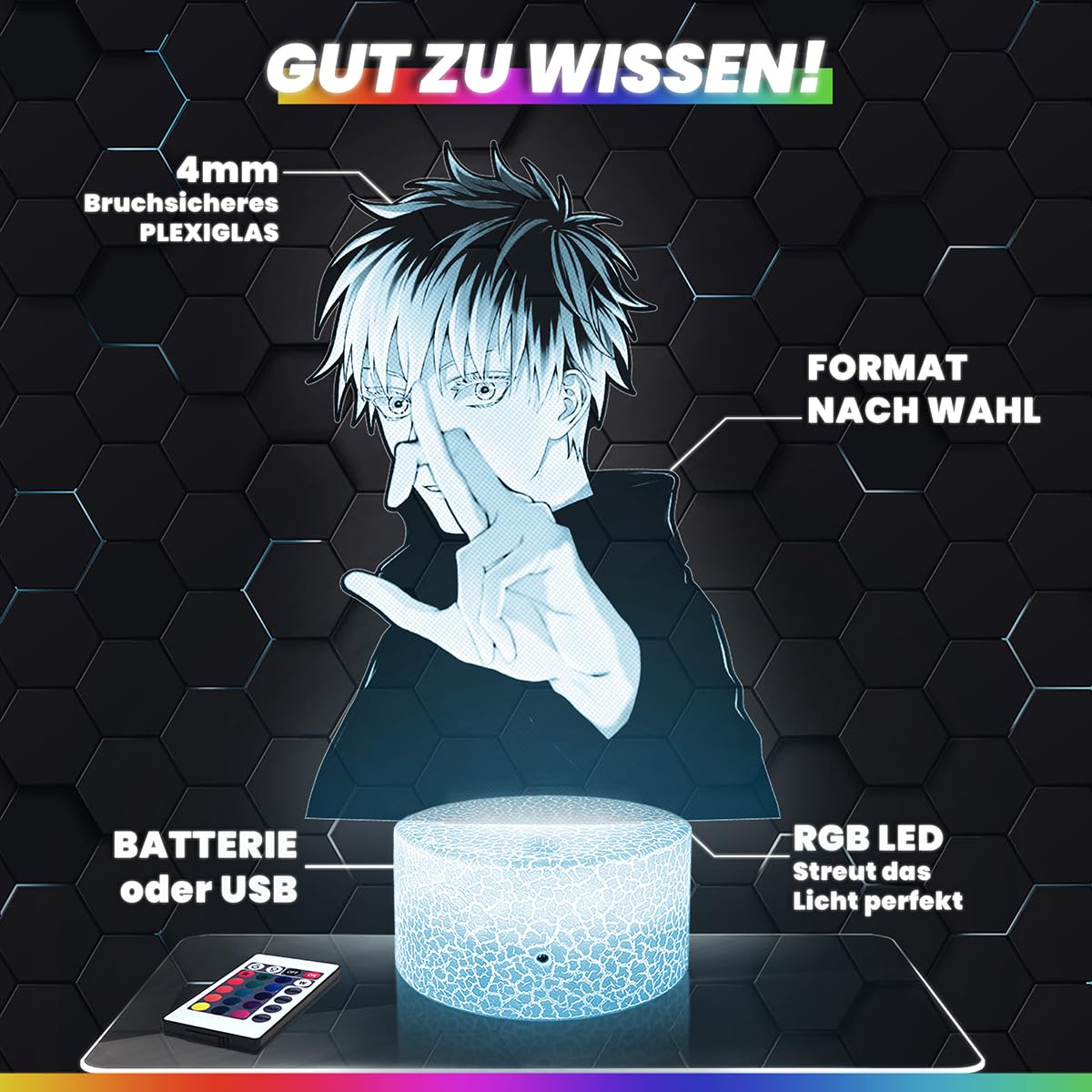 Nachttischlampe - Touch-Nachtlicht Manga - Megumi Yuji Satoru Nobara 3D-LED-Lampe Illusion, Geschenkidee Weihnachten Geburtstag Junge und Mädchen Nachttischlampe Kinder- oder Erwachsenenzimmer TOP