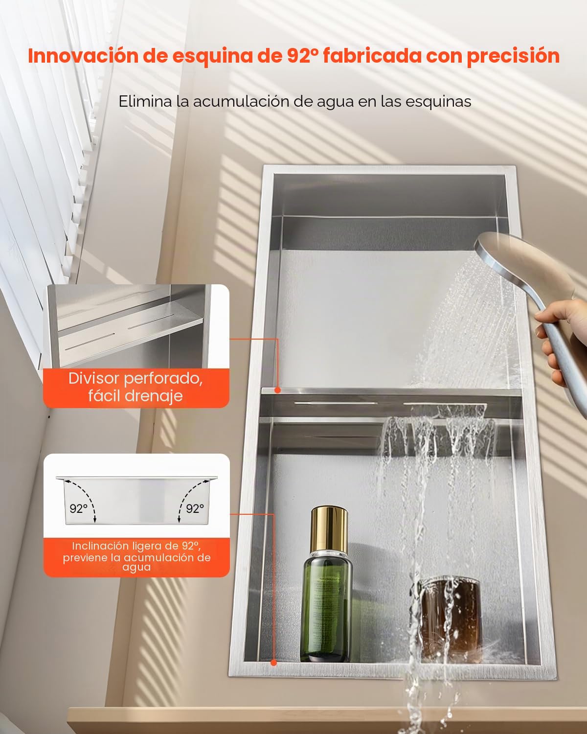 VEVOR Nicho de Ducha Empotrado 33x63,5x10,2 cm Estante Divisor de Pared de Acero Inoxidable Organizador de Jabón y Champú con Marco Sellado Impermeable Duradero Fácil de Instalar para Baño, Plata