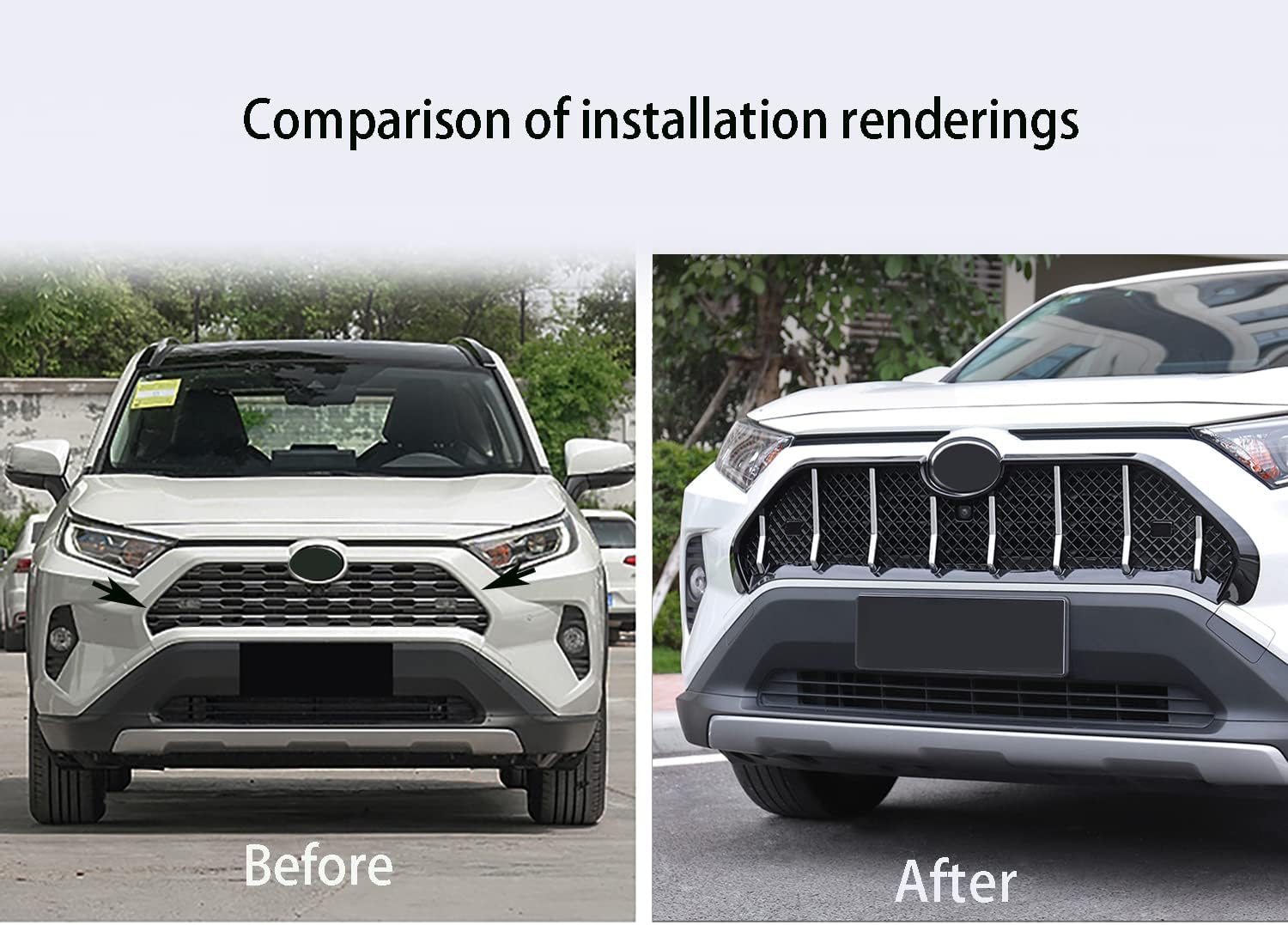 Car Accessories Exterior Front Grill Grille Strip Cover Molding Trim (Glossy Black) Fit For RAV4 2025 2024 2023 2022 2021 2020 2019 ABS 2 PCS