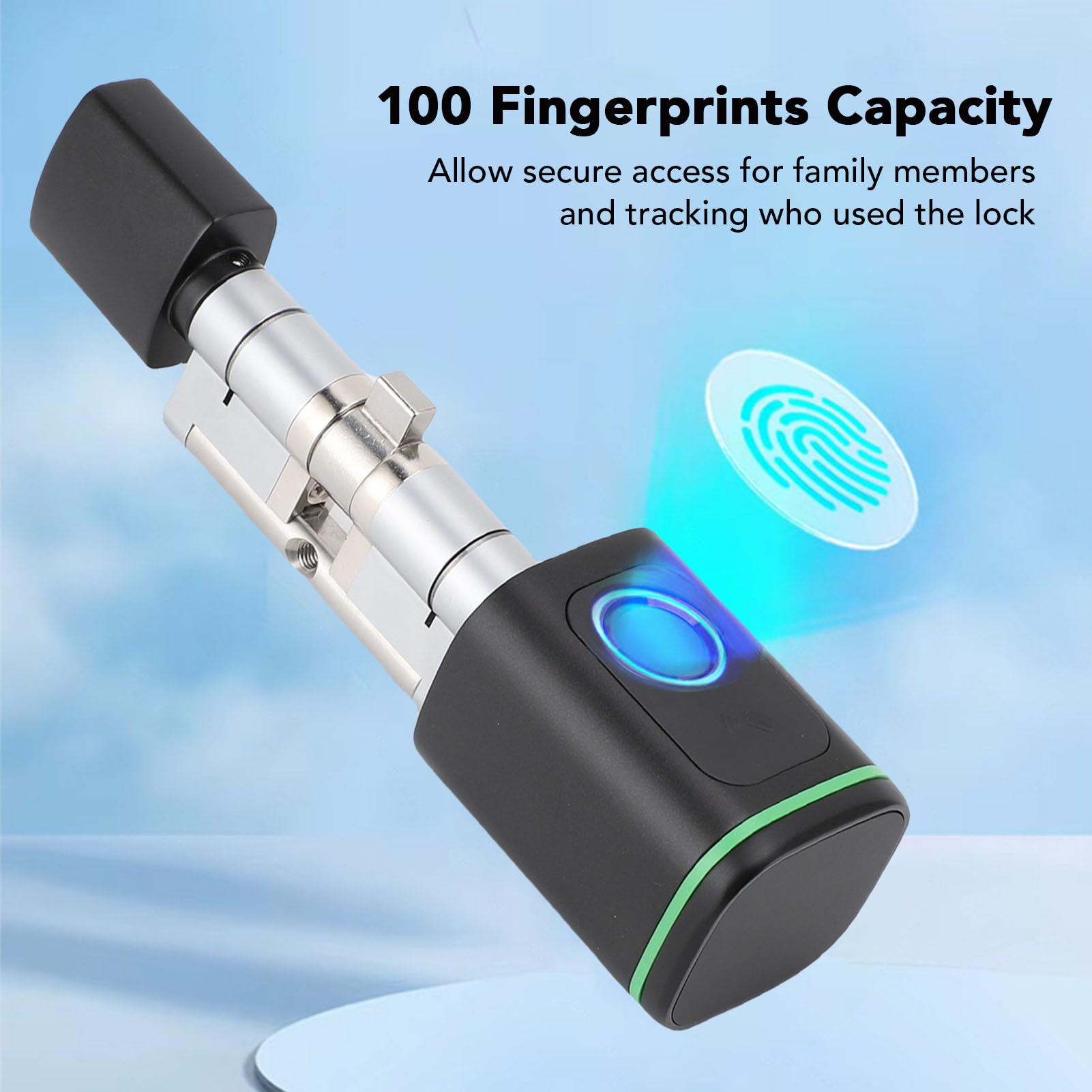 Pongnas Cilindro Smart Senza Chiave, Serratura Bluetooth con Memoria per | Accesso con App , Corpo in Lega di Alluminio e Ottone, per Porte 35-45 Mm, 2 Card e 2 Chiavi, IP5X Anti-spruzzi