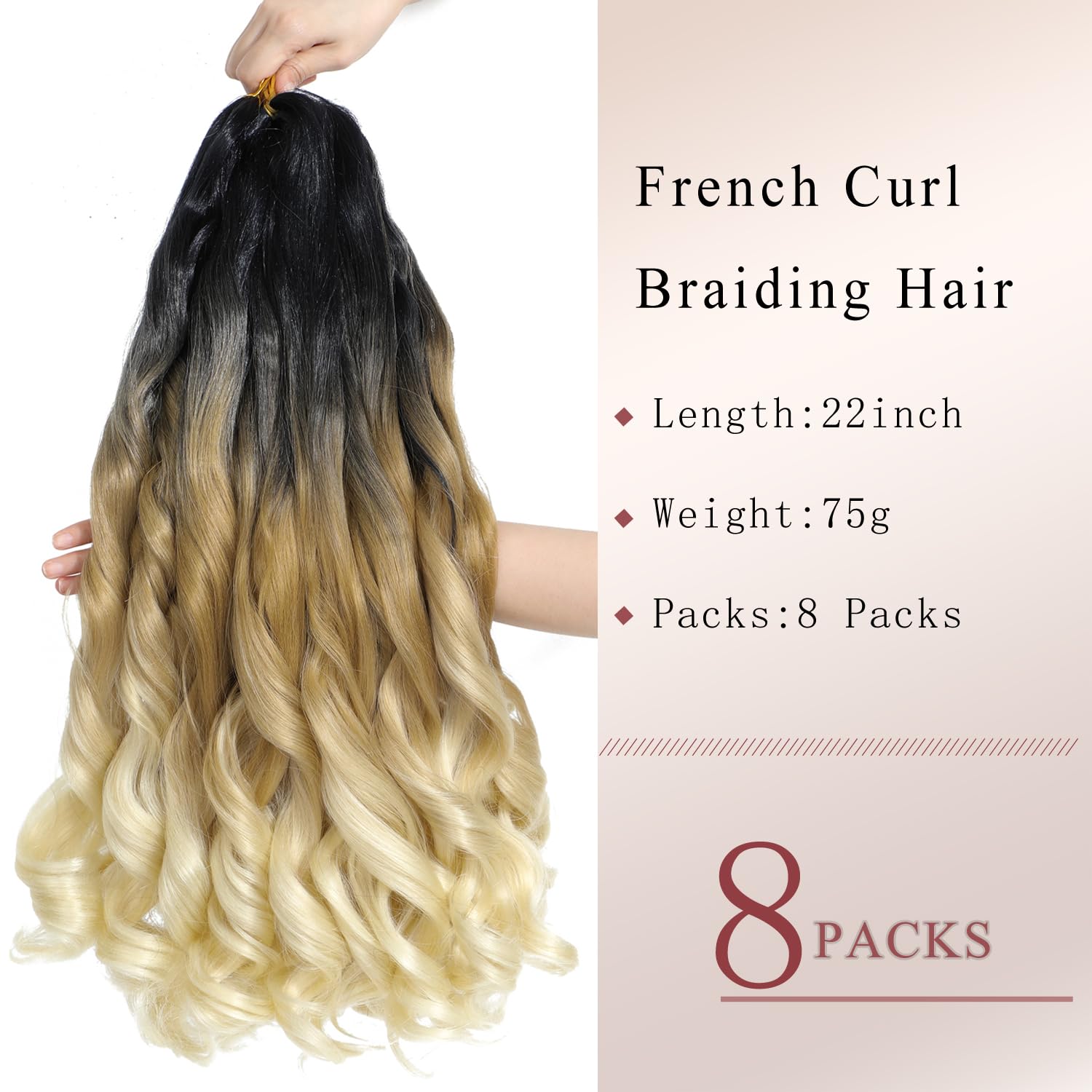 French Curl Braided 22 Inch Crochet Extensions, 8 Packs (1B/27/613), 22 Inch (Pack of 8) - Image 2