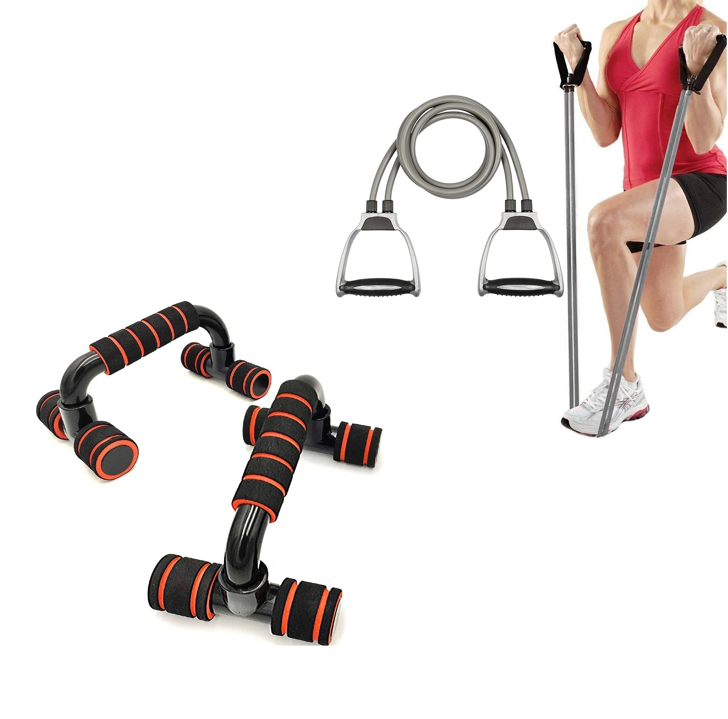 LIVOX Double Toning Resistance Tube with Push Up Bar Combo Elastic Resistance Bands Rope Rubber Band Fitness Dips Stand Home Exercise Equipments for Men and Women Gym Workout Kit (Multi) (B097JZGBYB) Amazon Price History, Amazon Price Tracker