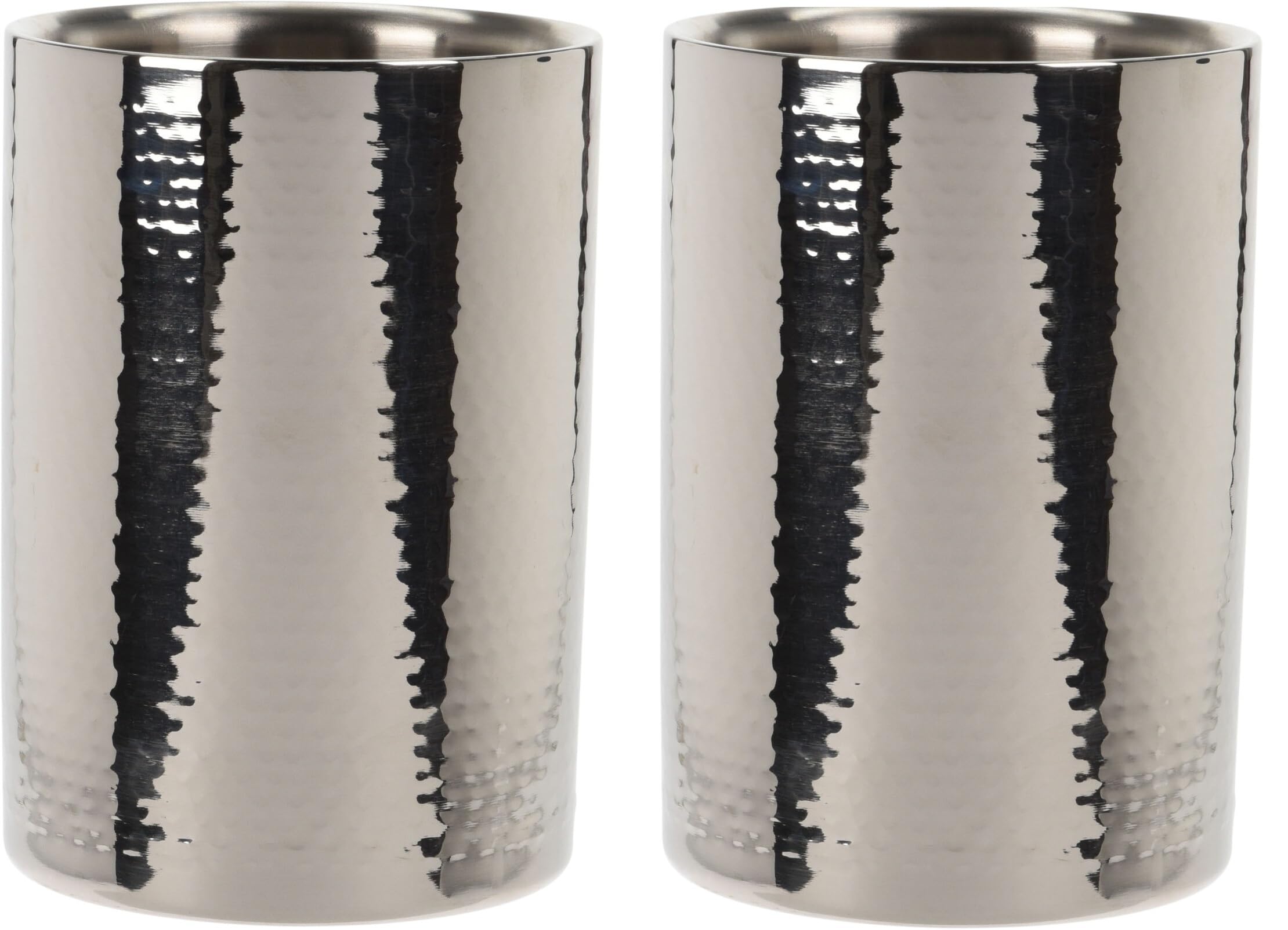 Bambelaa! Set di 2 refrigeratori per vino e spumante, a doppia parete, in acciaio inox, martellato, circa 17 x 12 cm