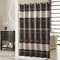 Vista 8 de Seville Farmhouse - Cortina de ducha moderna con estampado de rayas de poliéster, color amarillo, impermeable, cortina de baño, pequeña, 54 pulgadas