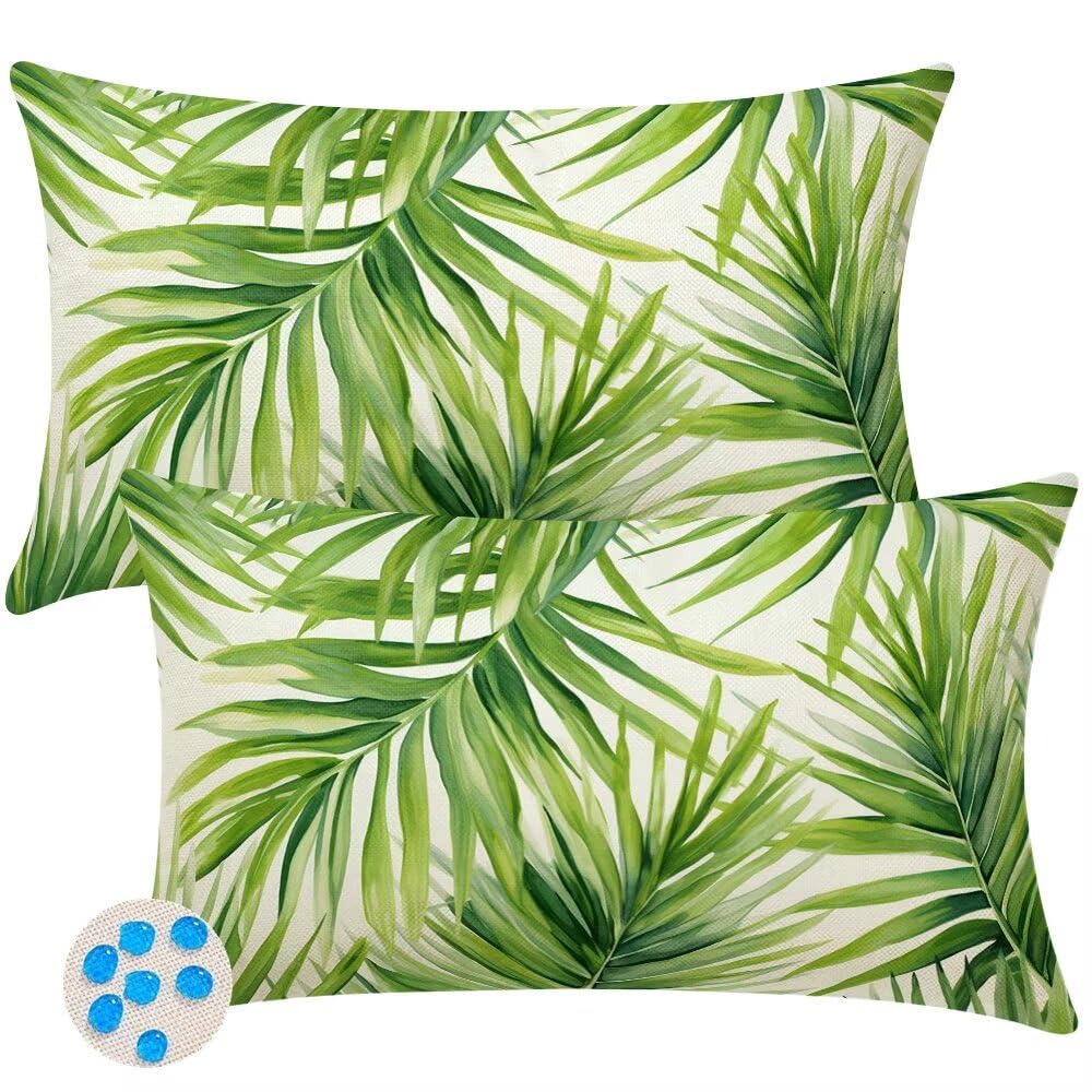 Outdoor Cushions Waterproof Cushion Covers 35cm x 55cm Pack of 2 Green Leaves Garden Cushion Cover Plants Throw Pillow Covers 14 x 22 Inch Outdoor Pillowcase for Garden Furniture Living Room -SC516