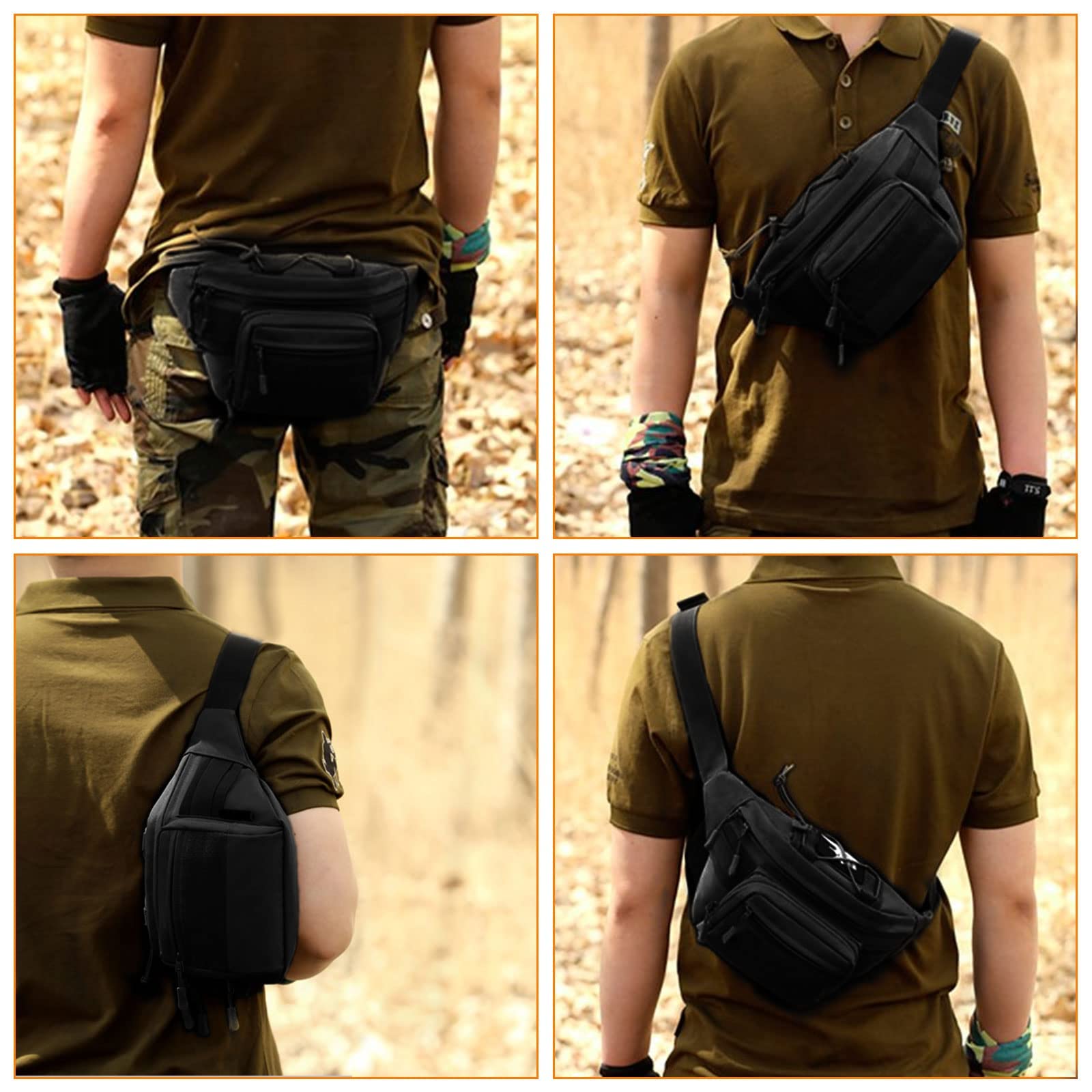 Huntvp Marsupio Uomo Sportivo, Borsetta a Tracolla Militare Borsa per Campeggio Escursionismo Ciclismo Viaggio Trekking Porta Smartphone Chiave Denaro