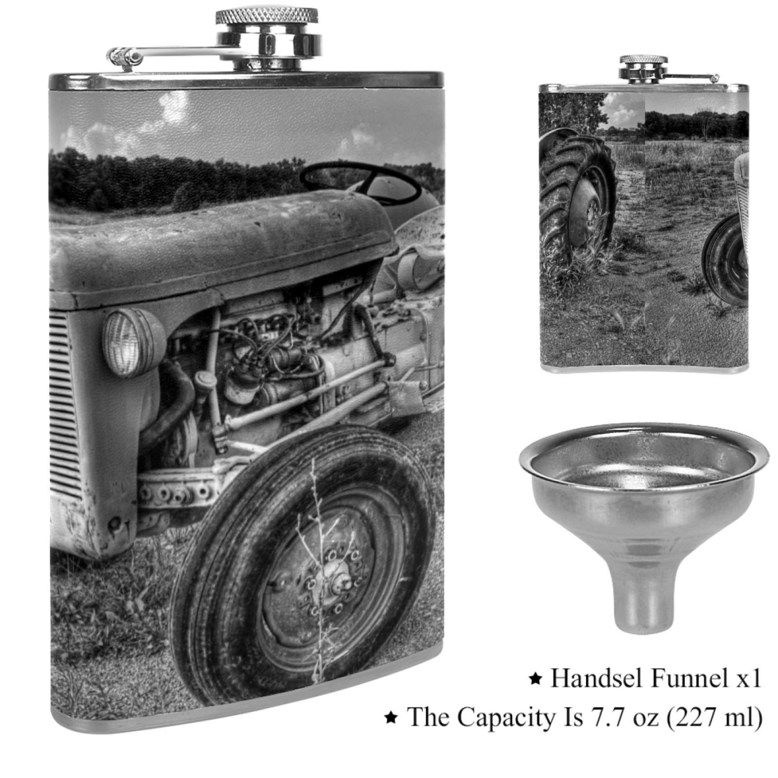 Farm Cottage Brands Flasque Rectangulaire En Acier Inoxydable Avec Entonnoir Dans Une Boîte De Présentation – Avec Un Motif En étain De Tête De Cerf Et De Bois