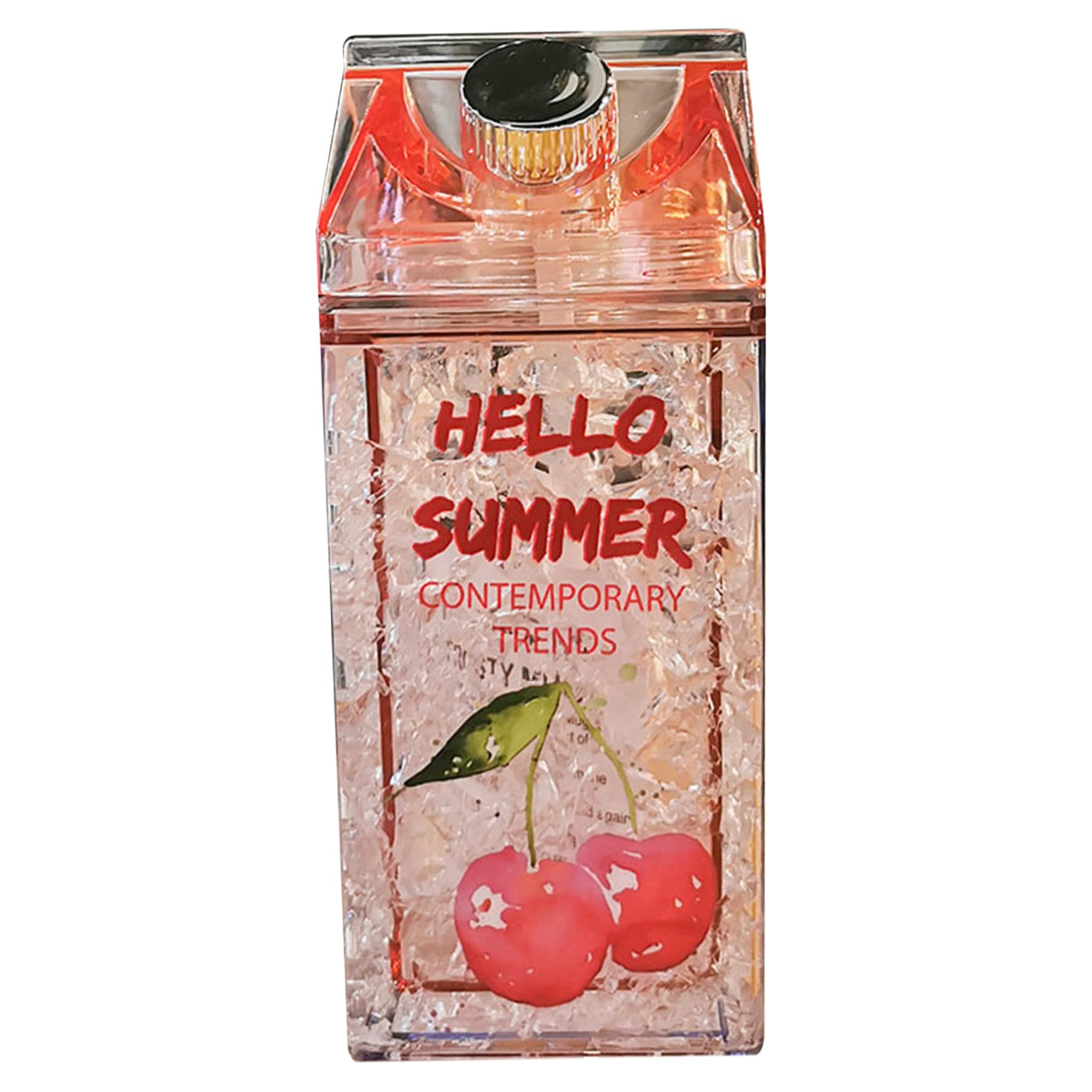 NASSMOSSE Milk Carton Water Bottles 400ml Cold Retention Cute Milk Carton Container with Straw Summer Portable Leakproof Water Bottle for Girls, Cherry