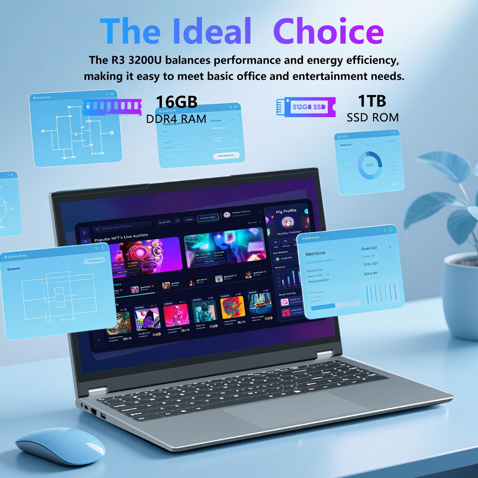 PC Portatile 2-in-1 Touchscreen da 15,6 Pollici, Win 11 Notebook con Ryzen 3 3200U Processore, Laptop 16GB RAM 1TB SSD, Computer Portatile 360° Rotation Touchscreen 1080P FHD RJ45 USB3.0 Mini-HDMI