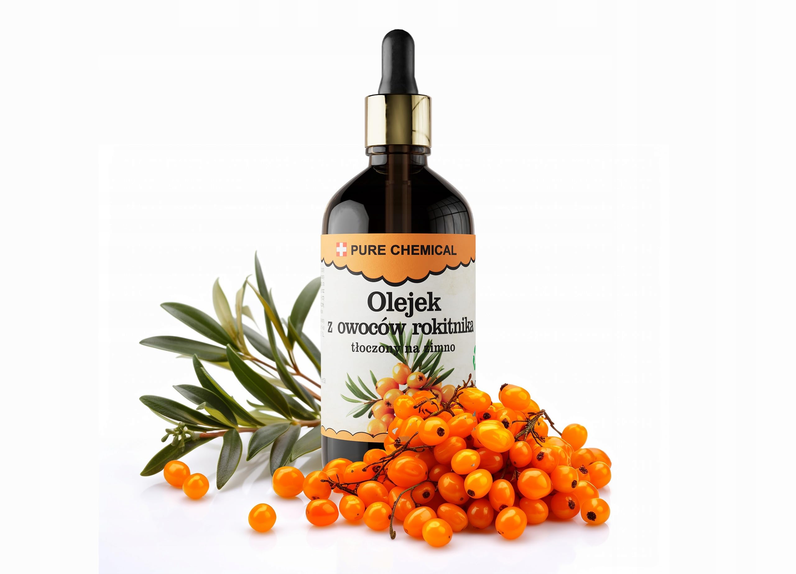 PURE CHEMICAL - Organiczny olej z rokitnika zwyczajnego - tłoczony na zimno - nieprzetworzony 1000 ml olej z owoców - 100% czysty - olej do ciała - pielęgnacja skóry - do masaż 1L
