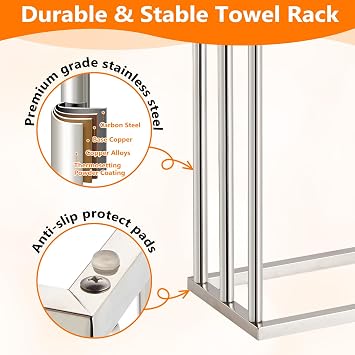 Free Standing Towel Racks for Bathroom, 3 Tier Stainless Steel Bathroom Towel Rack, Towel Drying Rack Stand for Outdoor Poolside, Blanket Holder, Chrome, DECLUTTR
