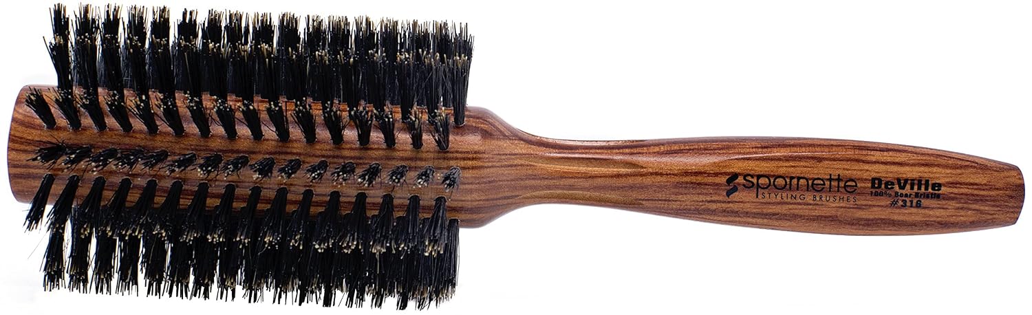 Spornette Deville Boar Bristle Round Brush for Women - Large Round Hair Brush for Blow Drying, Curling & Styling - Adds Shine, Volume & Lift to All Hair Types (2.5 Inch)