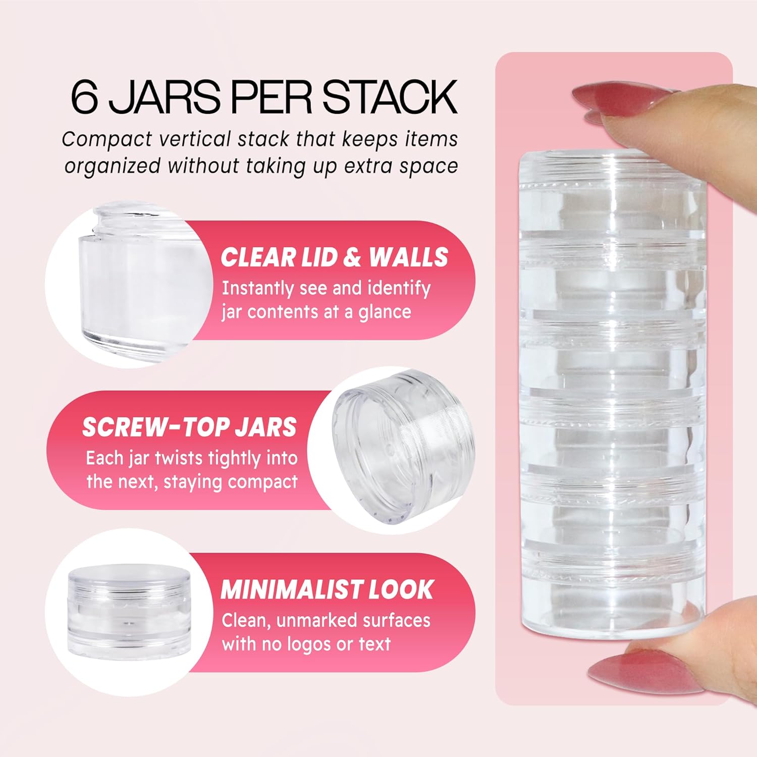 Beauticom 5G/5ML Empty Stackable Clear Round Plastic Cosmetic Jars with Screw Cap Lid for Candy, Spices, Pills, Beads, Buttons and Small Items (24 Columns (144 Pieces))