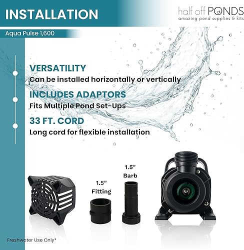 Vista 123 de HALF OFF PONDS Aqua Pulse Series - Bombas sumergibles de tracción híbrida de 550 gal/hr a 12,500 gal/hr Cable de 33 pies