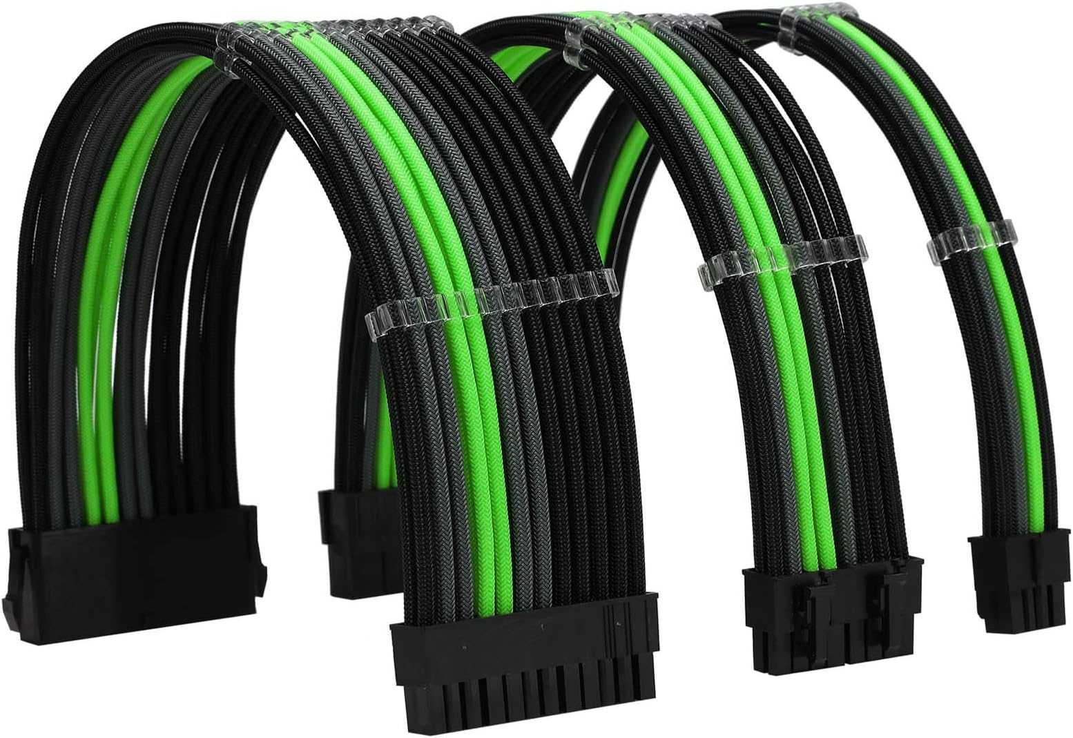 Sleeve Extension Power Supply Cable Kit 18AWG ATX 24P+ EPS 8-P+PCI-E8-P with Combs for PSU to Motherboard/GPU Fm-NCK3 (Black Grey Green)